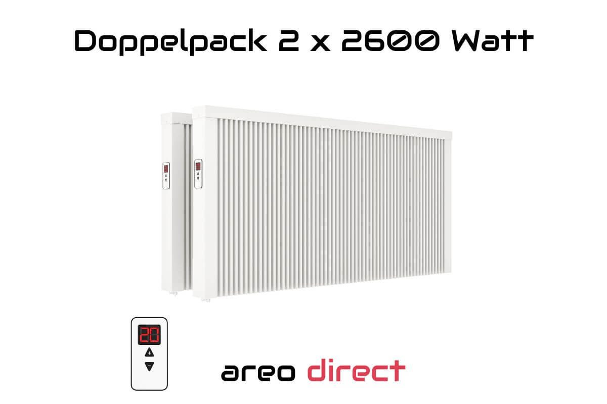 eVARMO Elektro-Heizkörper Paketset Flächenspeicherheizung areo direct 2600, Digitales Thermostat mit 2 Knöpfen
