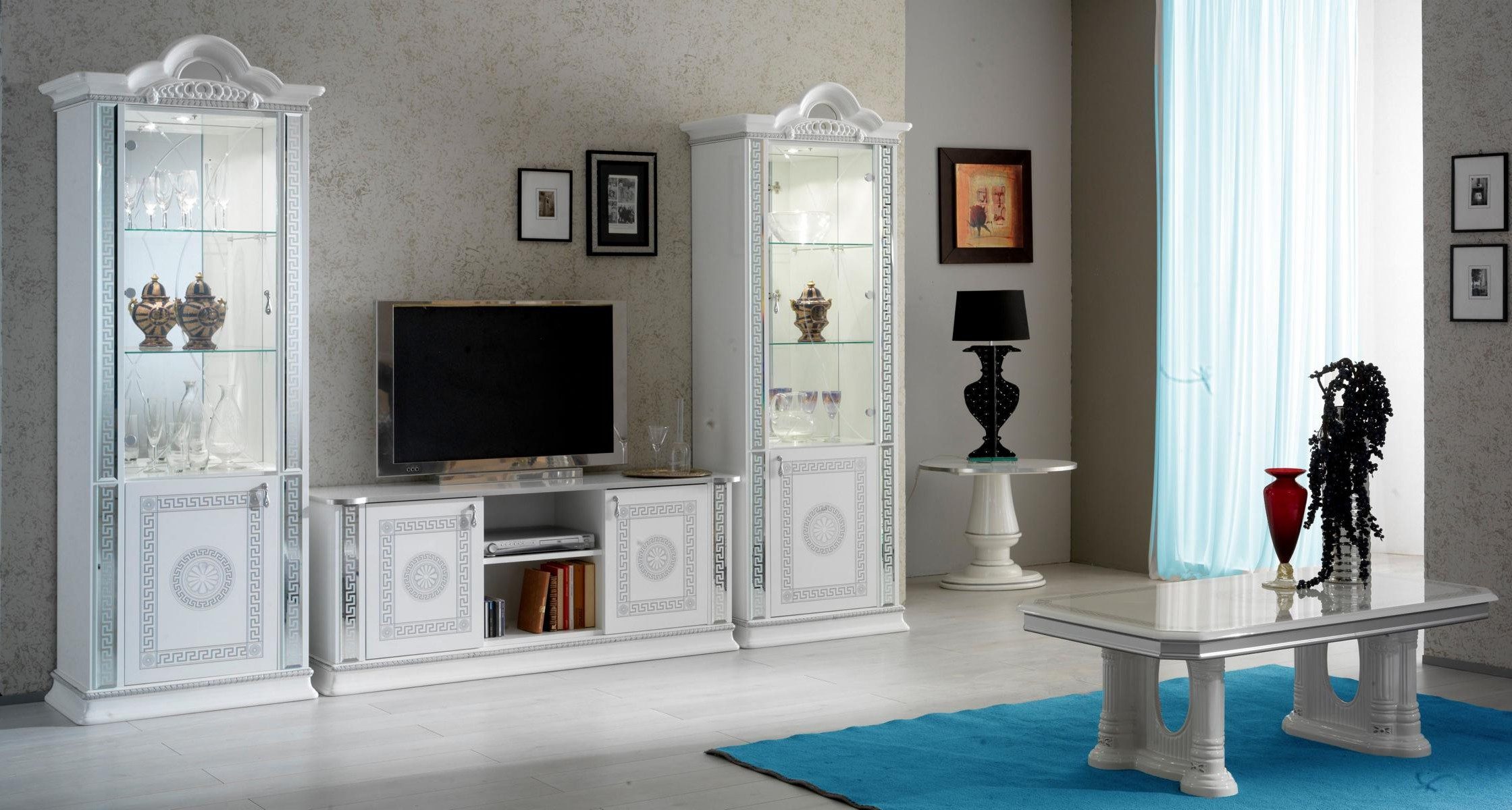 Xlmoebel Wohnzimmer-Set Wohnwand Vitrine Kommode Tisch RTV 3tlg Set für Ihr Zuhause, Made in Europa