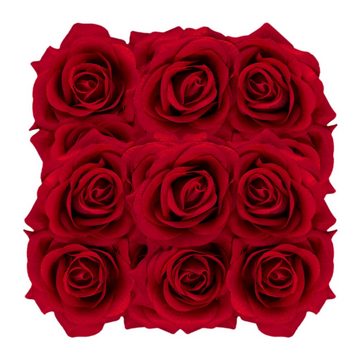 Künstliche Zimmerpflanze Weiße Rosenbox eckig mit 9 Rosen, relaxdays, Höhe 18 cm, Rot