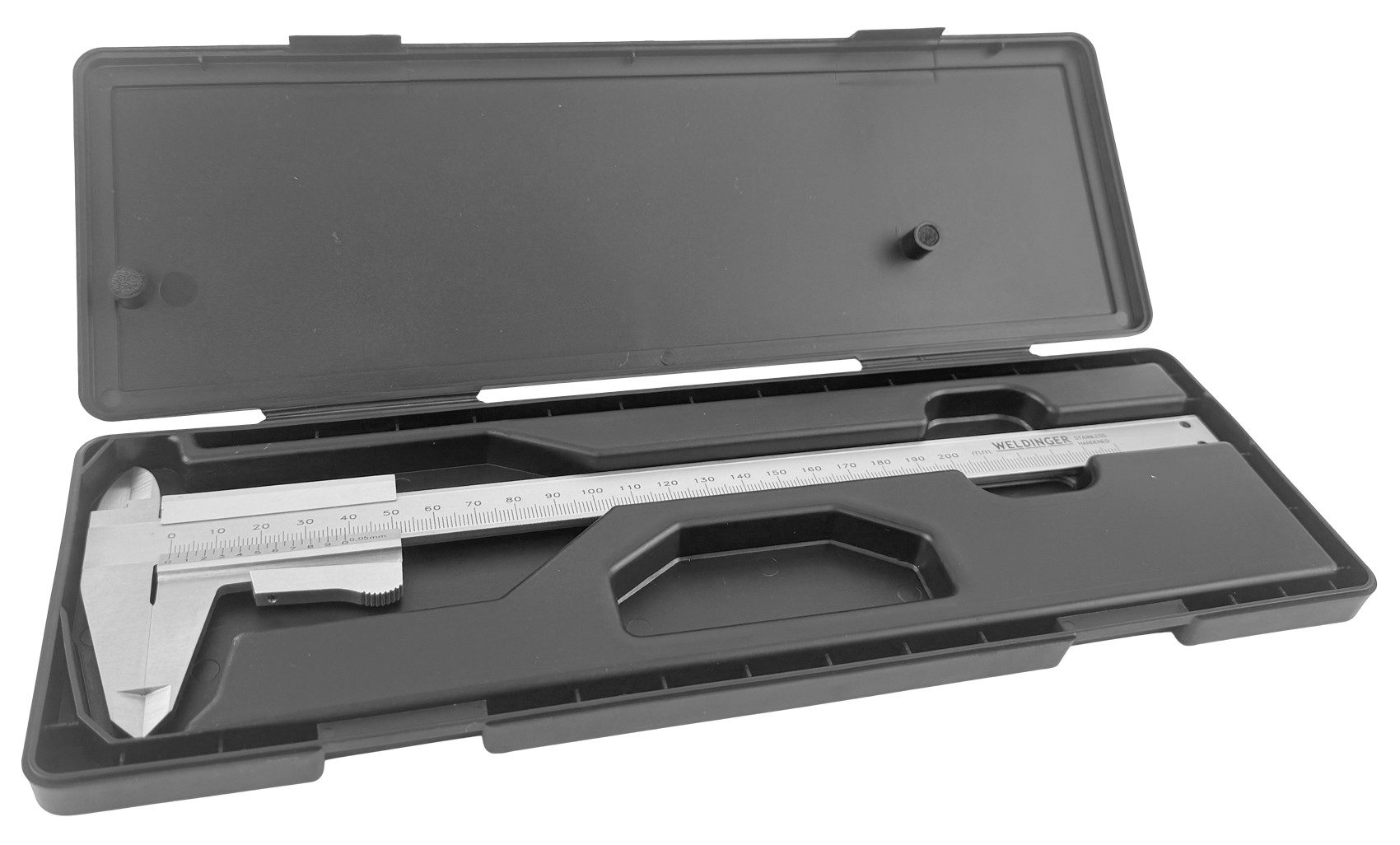 WELDINGER Messschieber Messschieber / Schiebelehre Messbereich 0-200 mm gehärteter Edelstahl, max. 200 mm, 2-St., für Innen-/ Außen- und Tiefenmessungen bis 15 cm