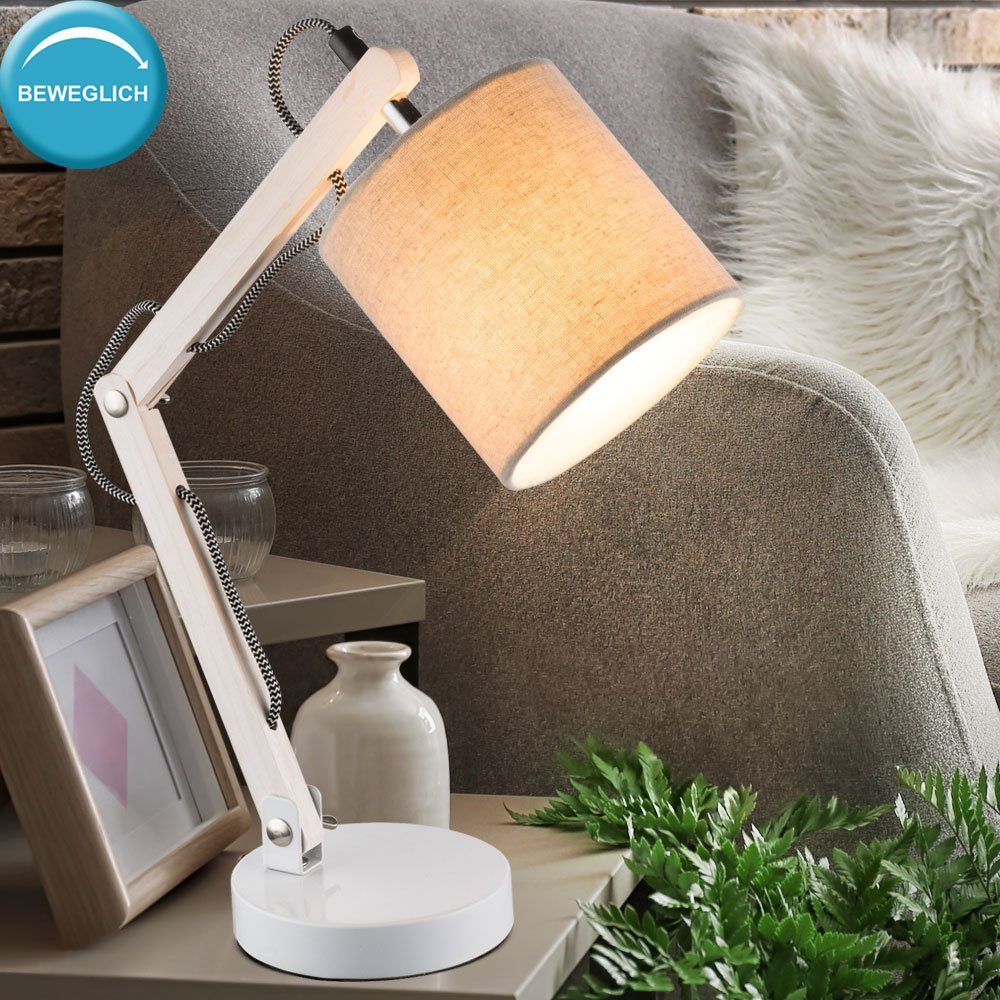 weiß Tischleuchte Textil Gelenke nicht Leuchtmittel Holz 2 Schreibtischlampe, LED beige Globo inklusive, 1,5m Kabel