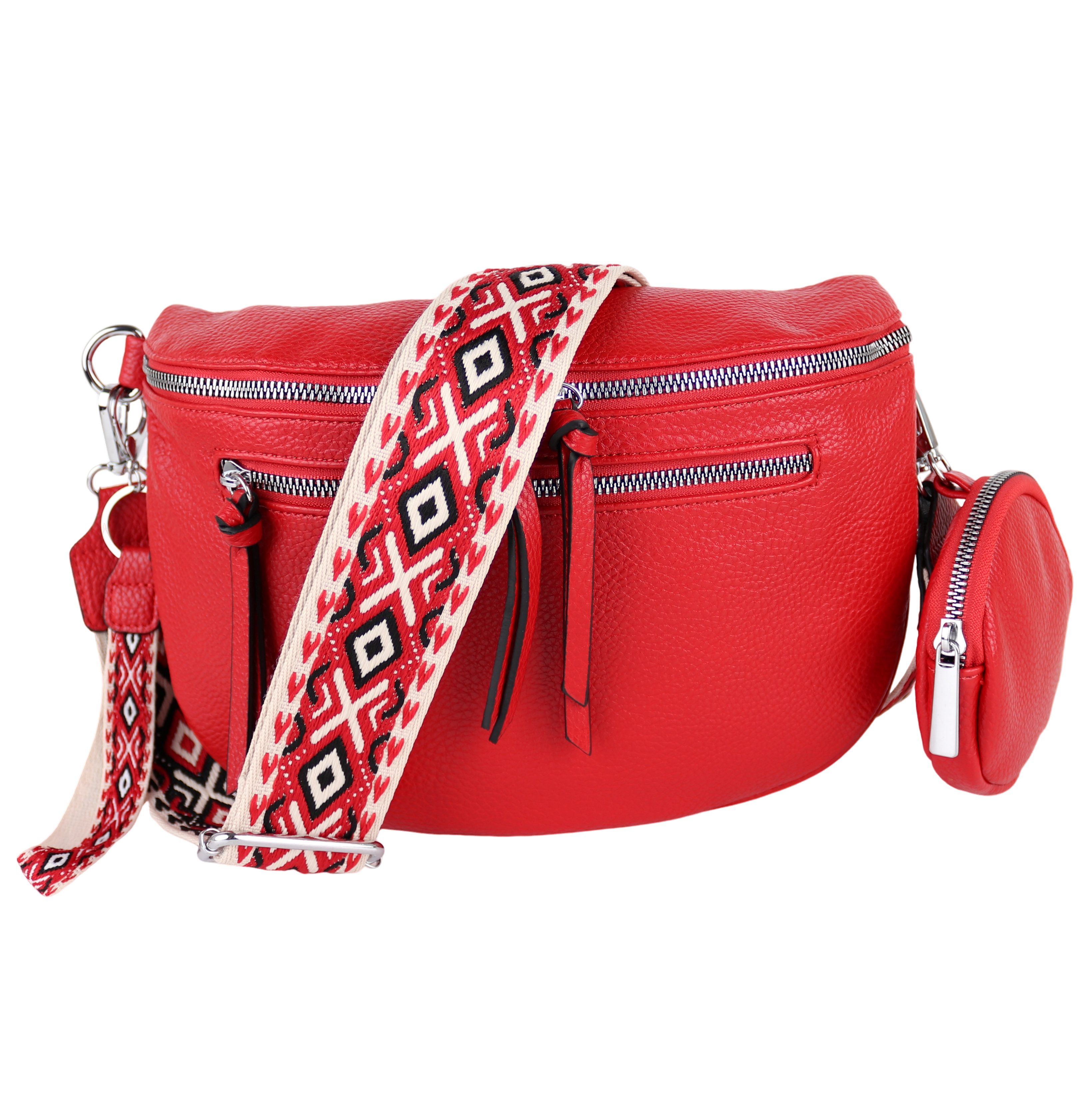 MIRROSI Bauchtasche Damen Taschen, Umhängetasche, Brusttasche, 30x20x9cm Veganes Leder (Schultertasche für jeden Anlass, (dazu 1x Münzbeutel und 1x Schlüsselband), Crossbody Bag, Bohemian gemusterten& verstellbaren Schulterriemen
