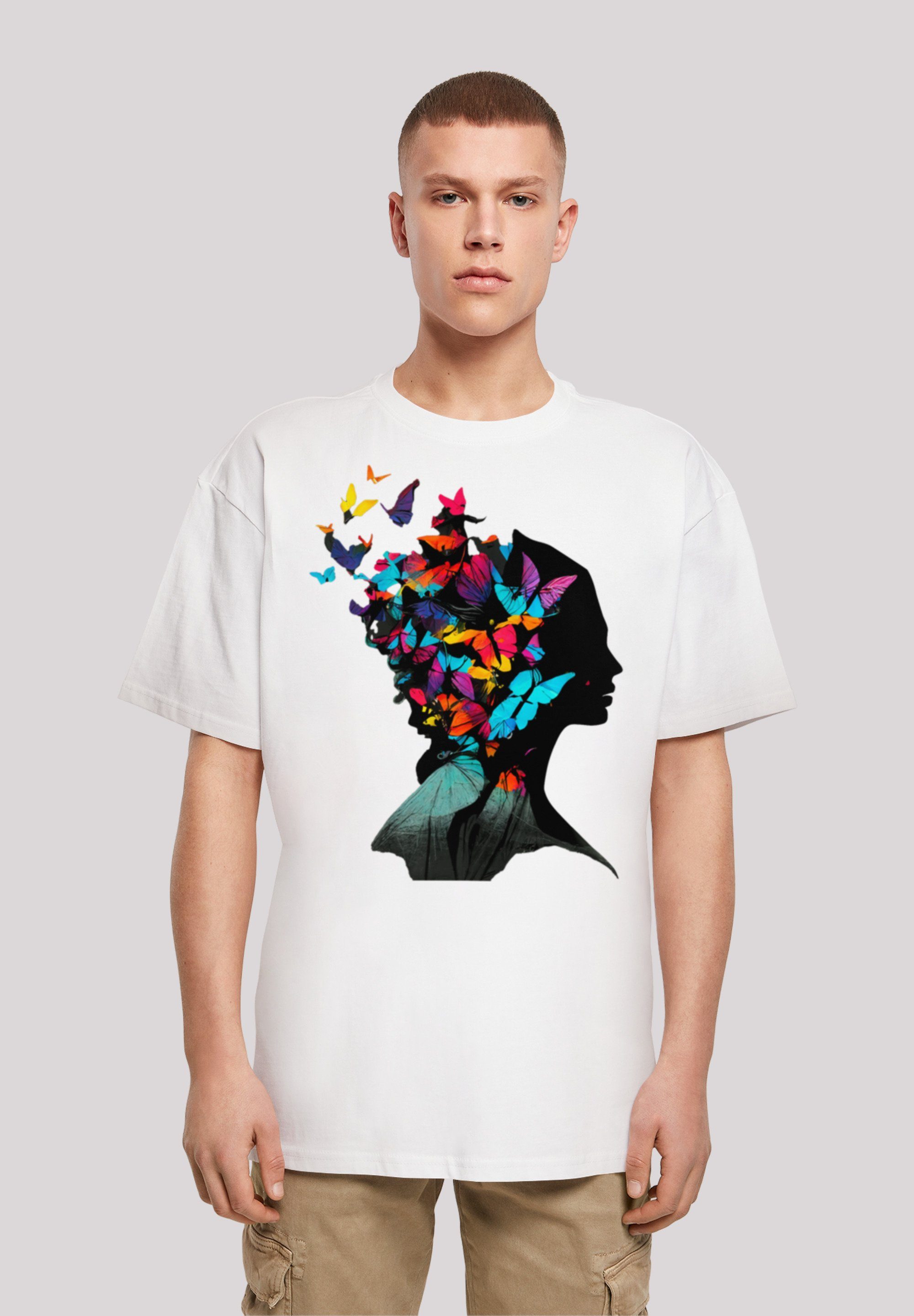 F4NT4STIC T-Shirt Schmetterling Silhouette OVERSIZE TEE Print weiß