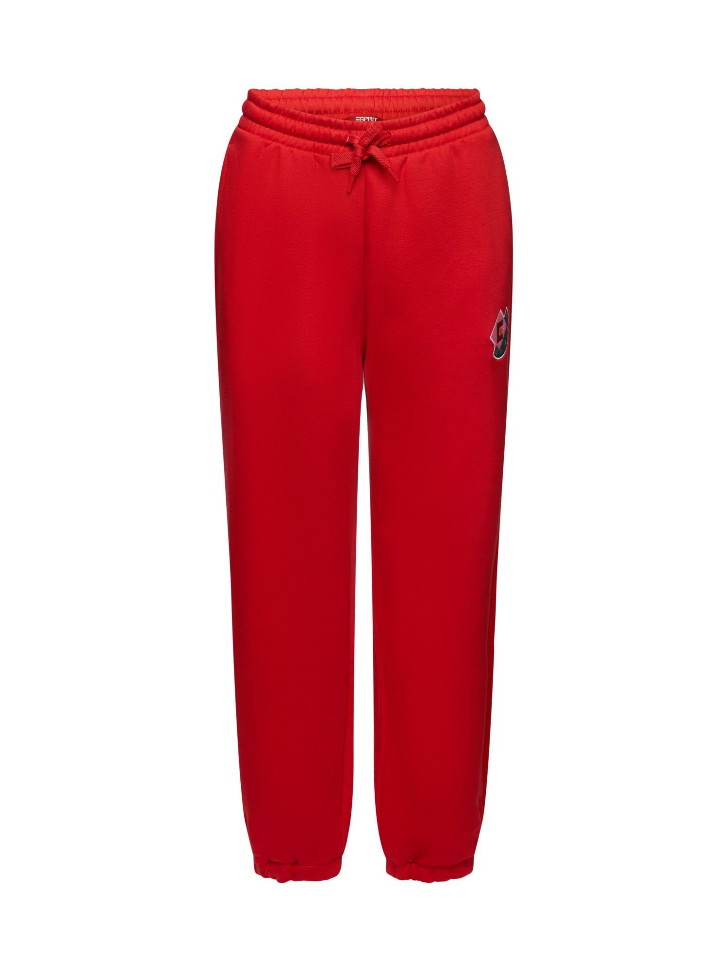 Jogger Esprit Fleece-Jogginghose RED mit Pants Logo-Aufnäher DARK