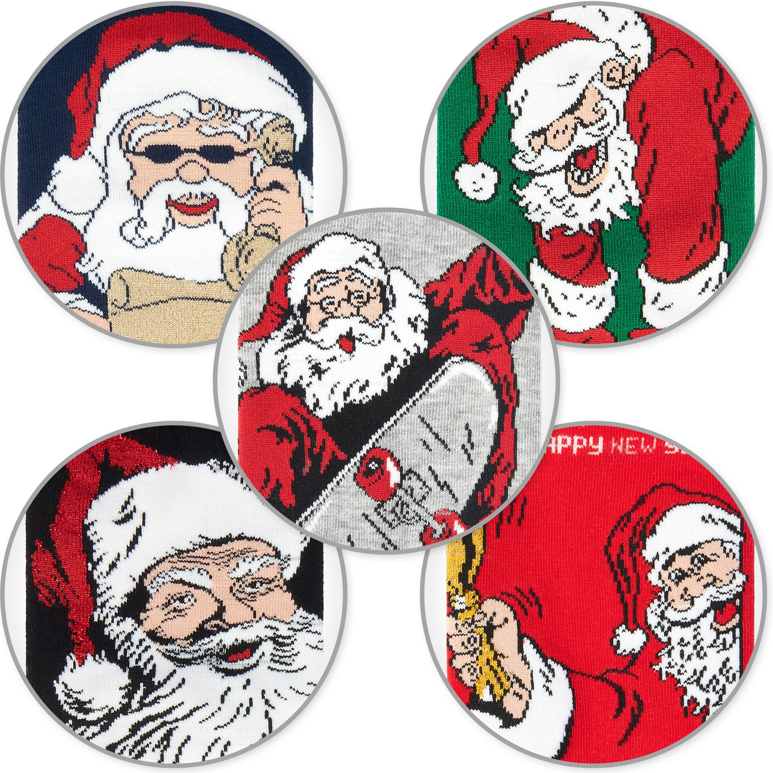 BRUBAKER Socken Herren Weihnachtssocken - Weihnachtsmann Skateboarder & Breakdancer (Geschenkset mit spaßigen Santa Sockenmotiven, 5-Paar, Bunte Baumwollsocken für Männer) Humorvolle Herrensocken für Weihnachten & Nikolaus