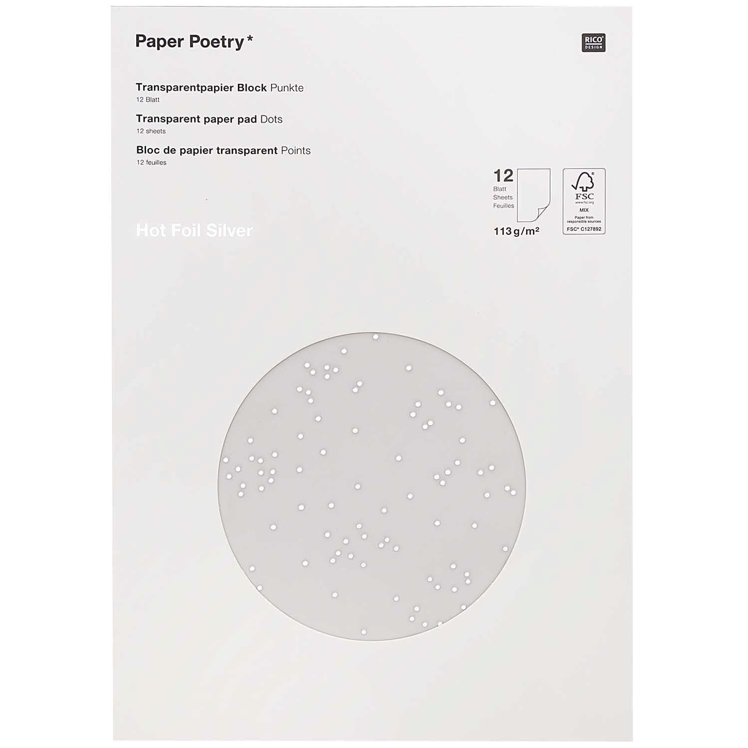Rico Design Transparentpapier Transparentpapier Punkte, 12 Blatt, DIN A4