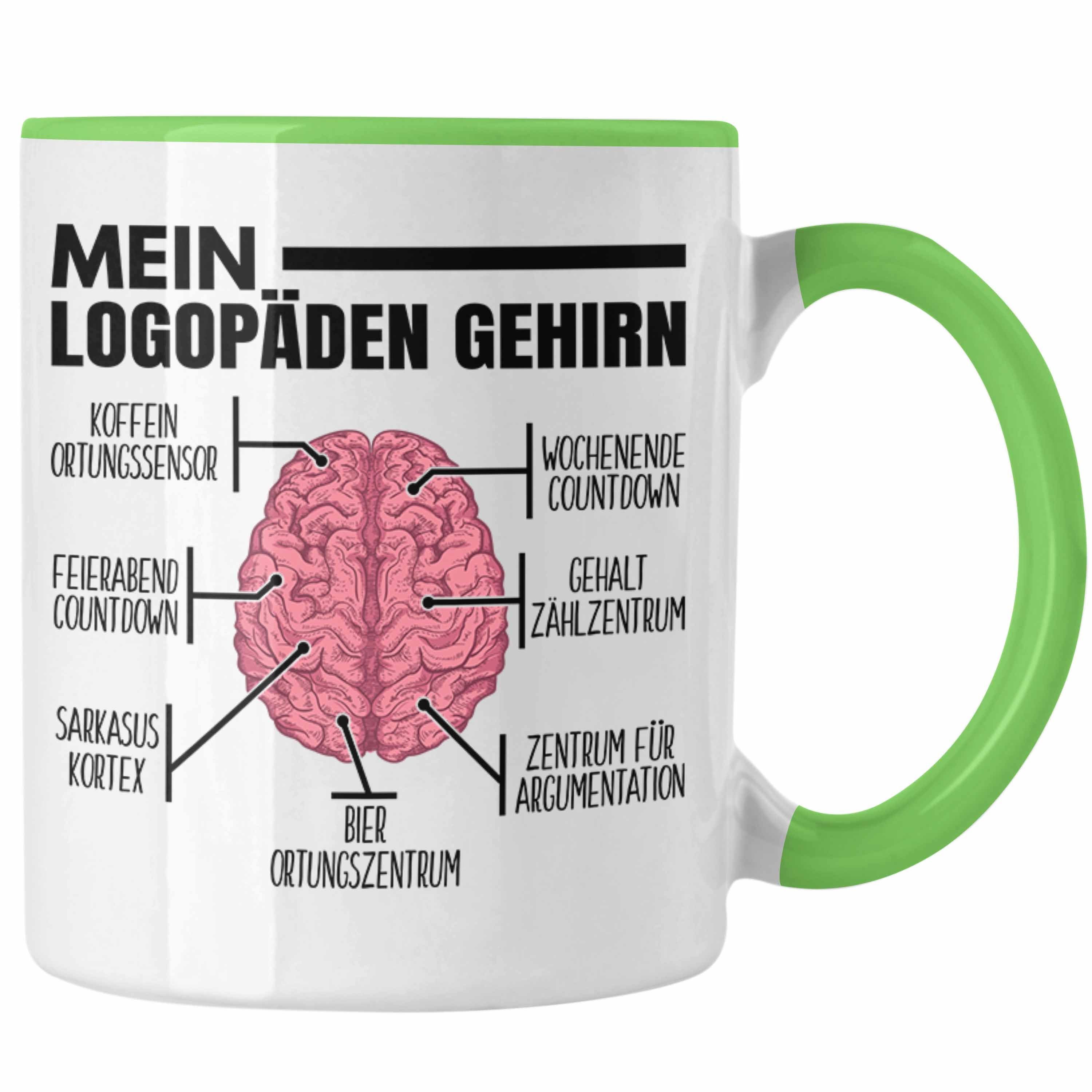 Trendation Tasse Trendation - Logopädin Tasse Geschenk Logopädie Logopäde Mein Logopädin Gehirn Grün