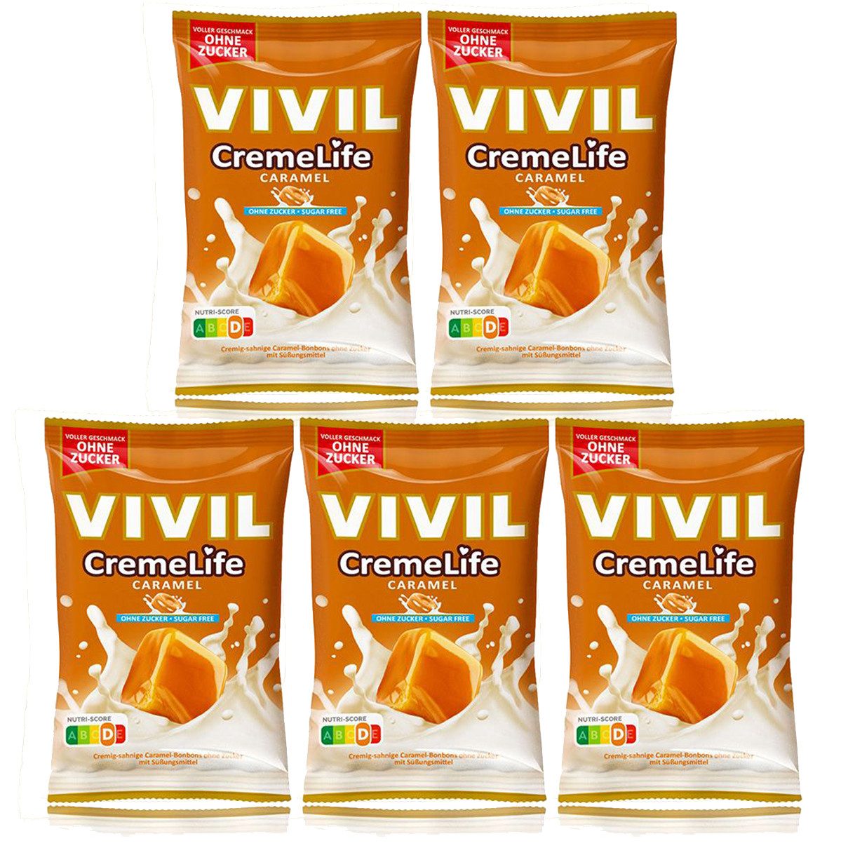 VIVIL Süßigkeit, Vivil Creme Life Classic Caramel Bonbons zuckerfrei 90g 5er Pack