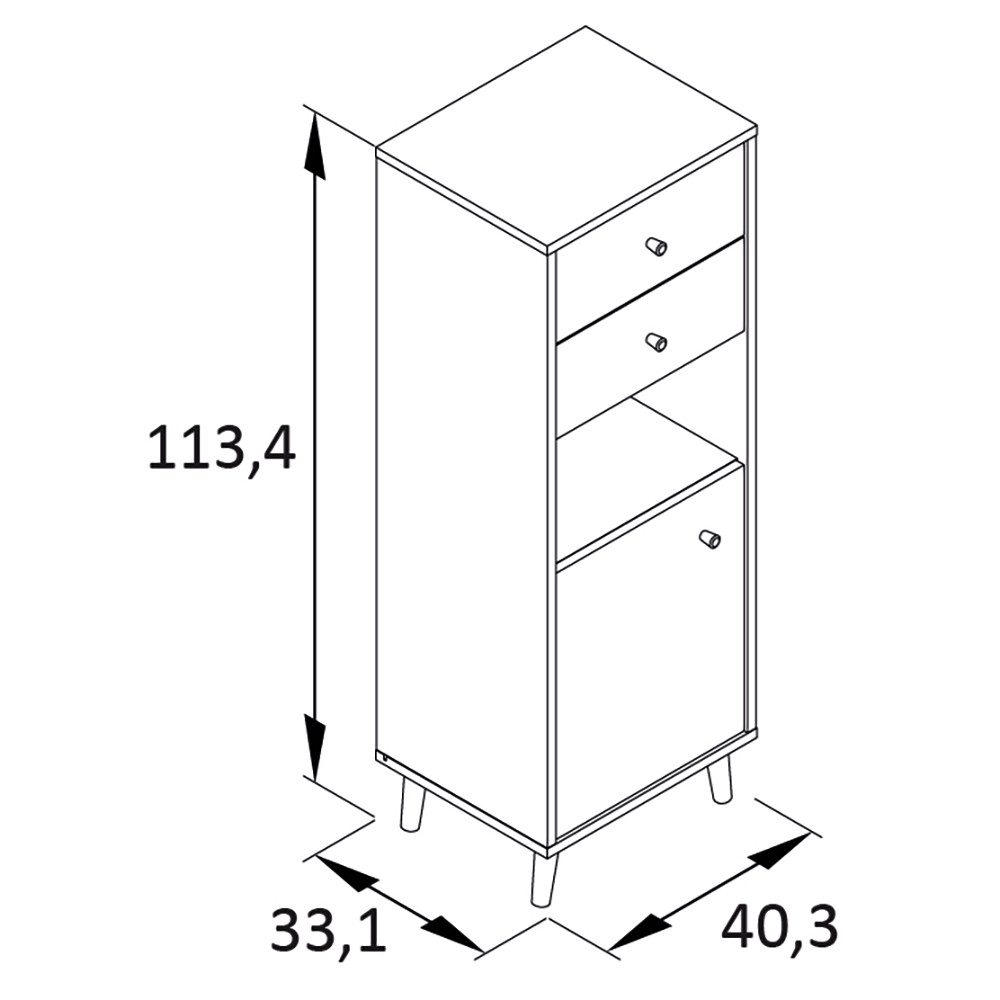 Lomadox Highboard BELFORT-80, in weiß matt, 40 cm breit, 2 Schubladen, offenes Fach, skandinavisch