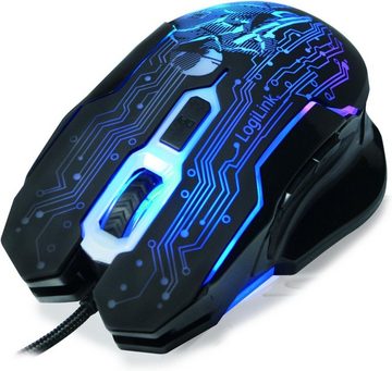 LogiLink Beleuchtete Gaming-Maus, USB, 6 Tasten, für PC und Computer Maus- und Mauspad-Set
