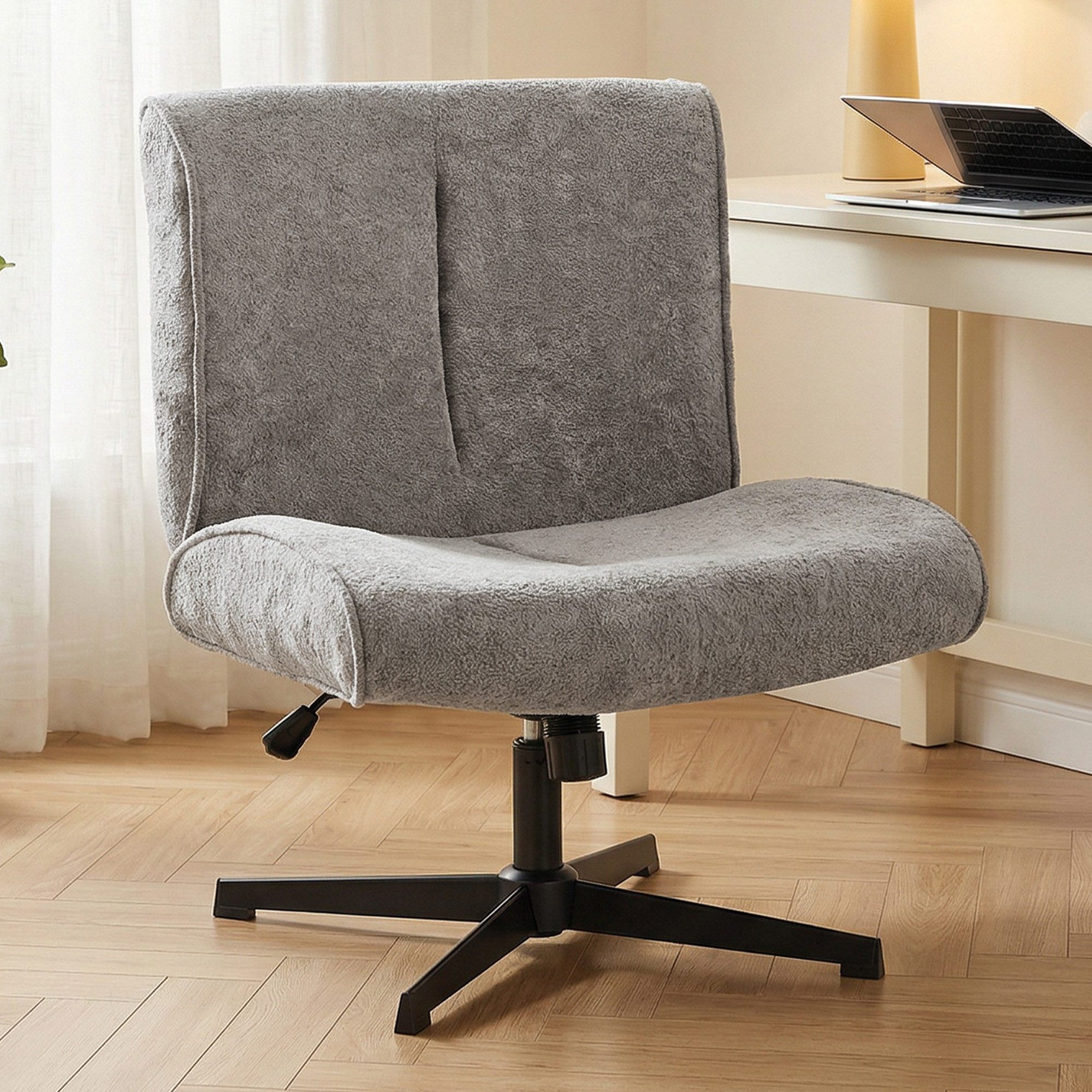 HOMCOM Relaxsessel Schneidersitz mit Samtoptik, Bürostuhl Ohne Armlehnen, Grau (Loungesessel, 1-St., Sessel), 360° Drehung, höhenverstellbar, breite Sitzfläche