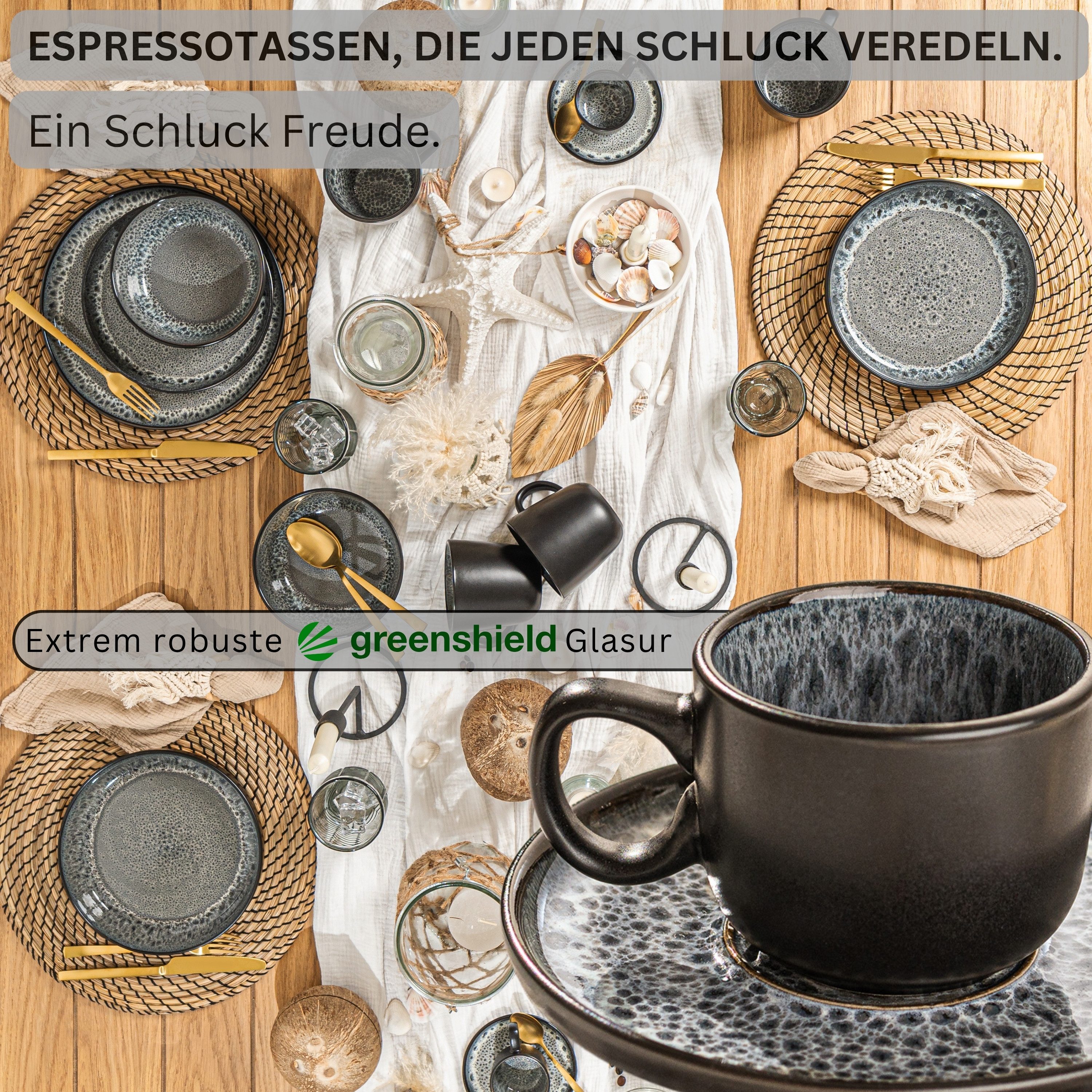 SÄNGER Espressotasse Set Sydney 12 tlg., 12-tlg., Steingut, Grau-Schwarz, Handmade, Erweiterbar, VALUE COLLECTION
