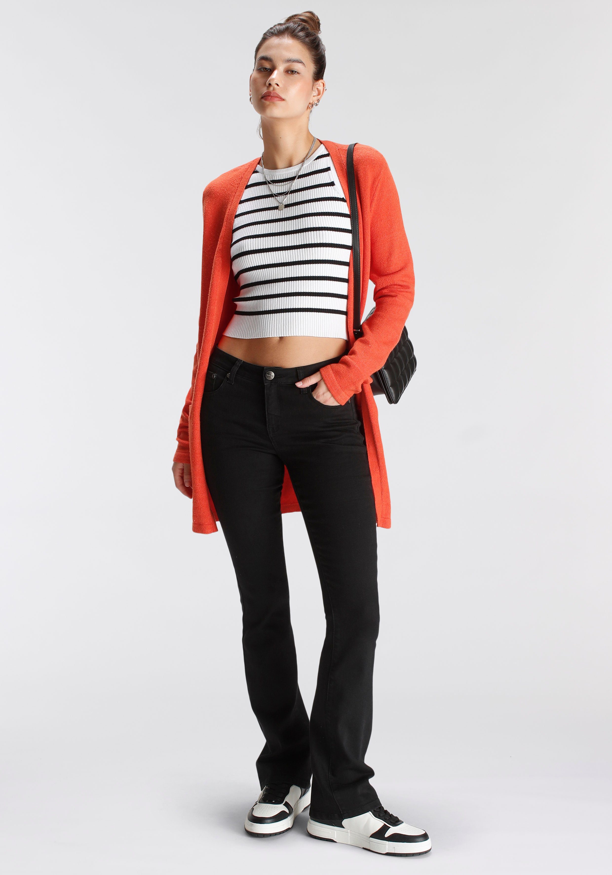 melange Tamaris Cardigan orange-rot mit Taschen