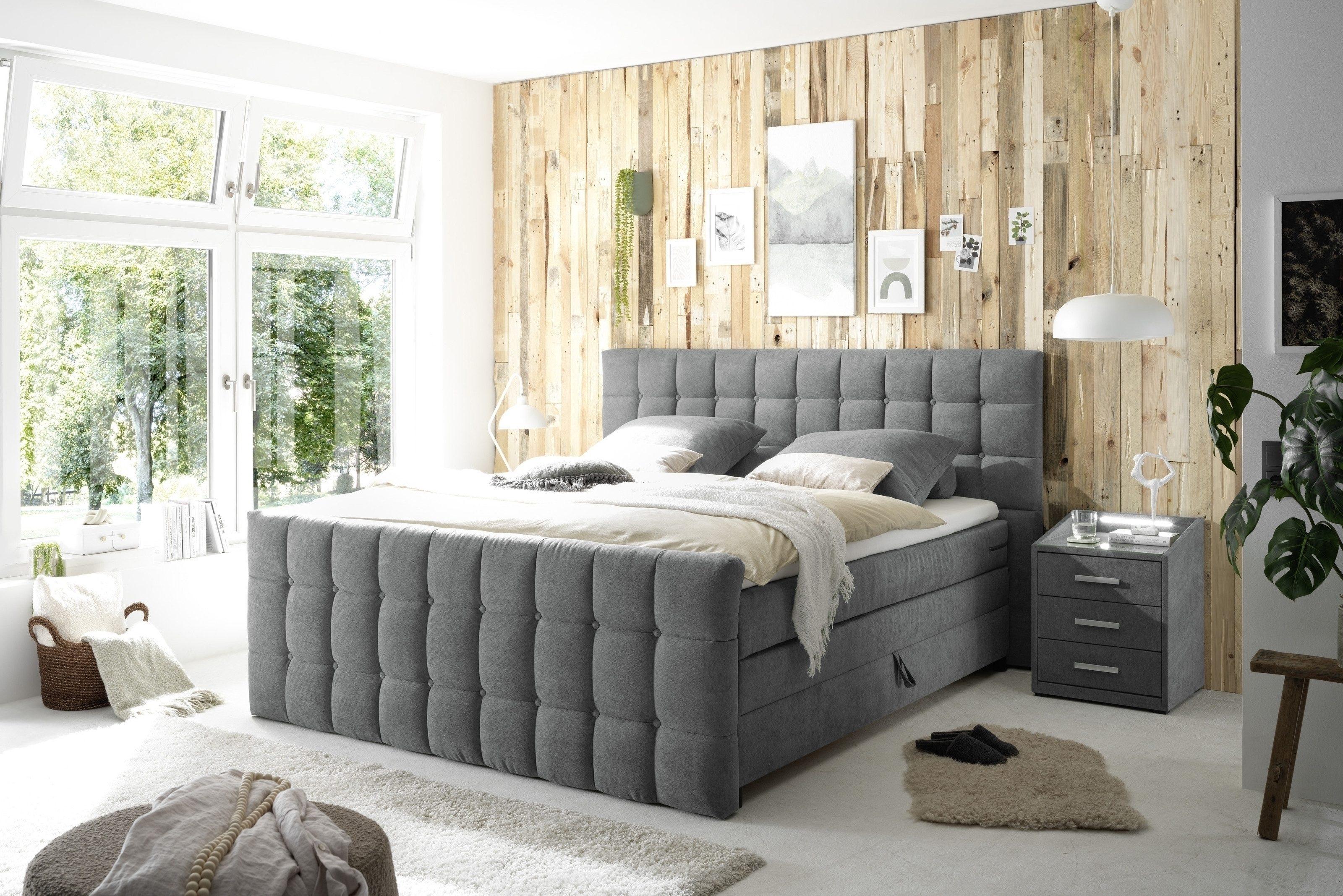 Black Red White Boxspringbett 7-Zonen, Bettkästen, 6cm Topper, dunkelgrau - 203x120x222 (BxHxT)