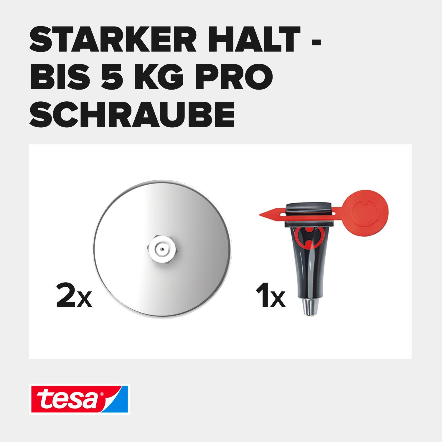 tesa Klebehaken 2x tesa Klebeschraube für Mauerwerk und Stein, Halteleistung 5 kg, Dekoration, Bilder, Leinwände, Lichterketten, Girlanden, (Packung, 2-St., 2 Stück), Klebeschraube mit max. 5 kg Haltekraft - Mauerwerk & Stein - 2er Pack
