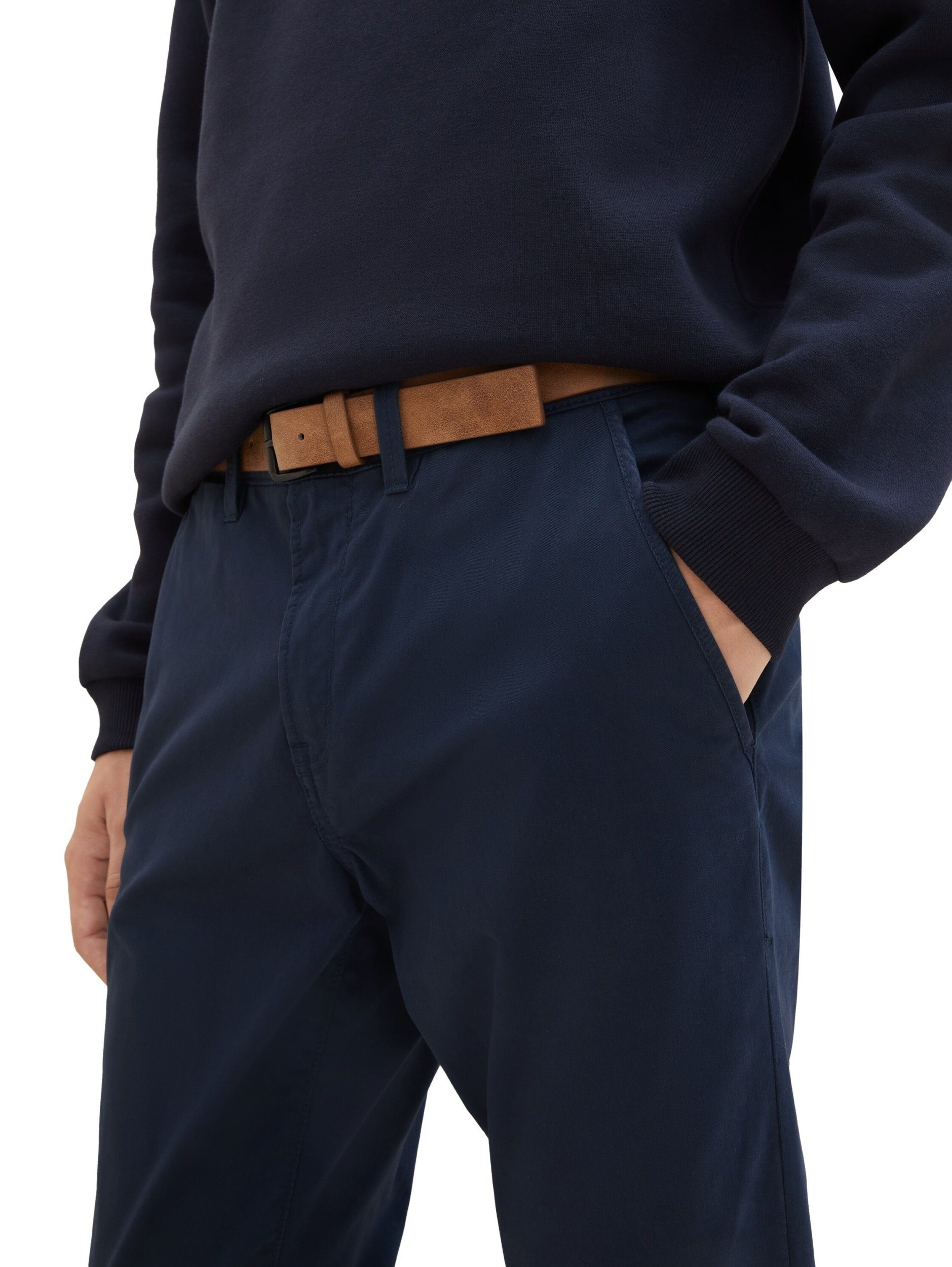 Chino Denim with Stoffhose belt TOM Slim blau TAILOR