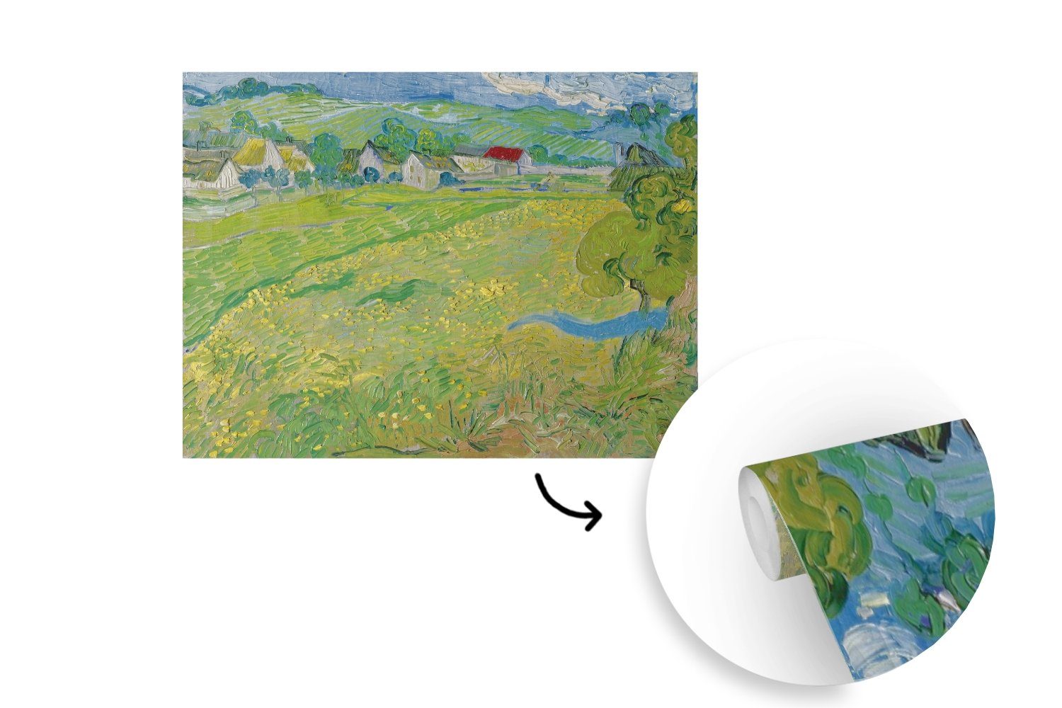 MuchoWow Fototapete Les Küche, St), für - in Auvers van Vessenots Fototapete Vincent Gogh, bedruckt, (5 Matt, Wohnzimmer Vliestapete Schlafzimmer