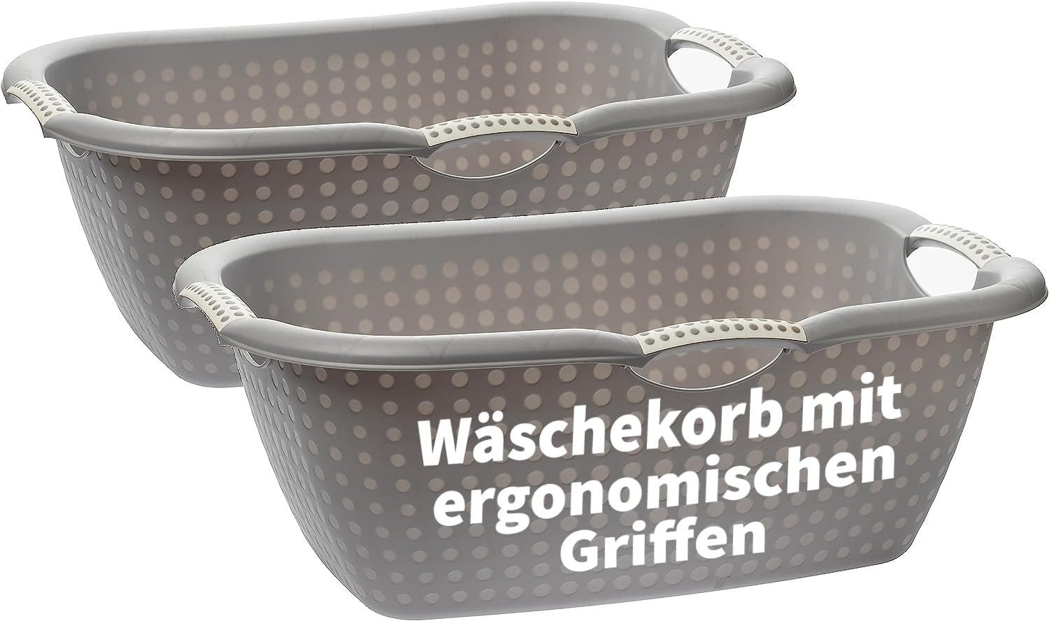 Centi Wäschewanne Ergonomische Wäschewanne mit Griffen grau (2er-Set), Waschschüssel mit Griffen