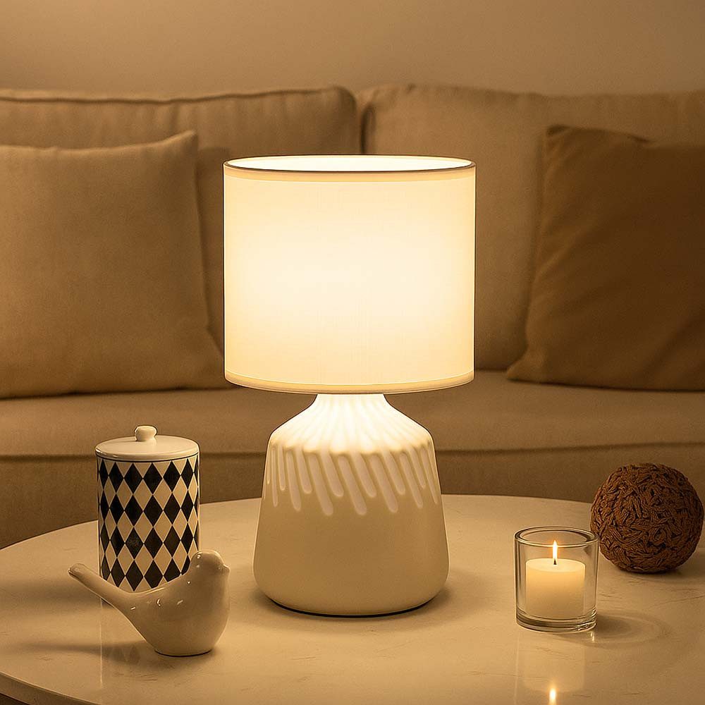 GLOBO LIGHTING LED Tischleuchte, Leuchtmittel inklusive, Warmweiß, Tischlampe Nachttischleuchte Leselampe curry Keramik Textil LED 31,5cm