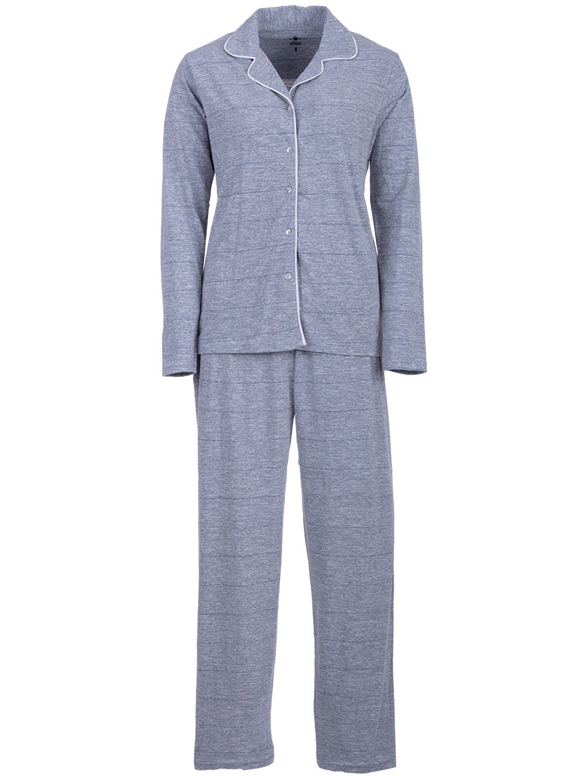 grau zeitlos Schlafanzug Langarm Melange Streifen Pyjama - Set