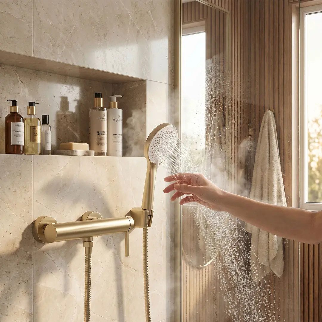 wohnwerk.idee Duscharmatur Duscharmatur Dusche Wasserhahn Handbrause, Titan Gold Chrom Kupfer