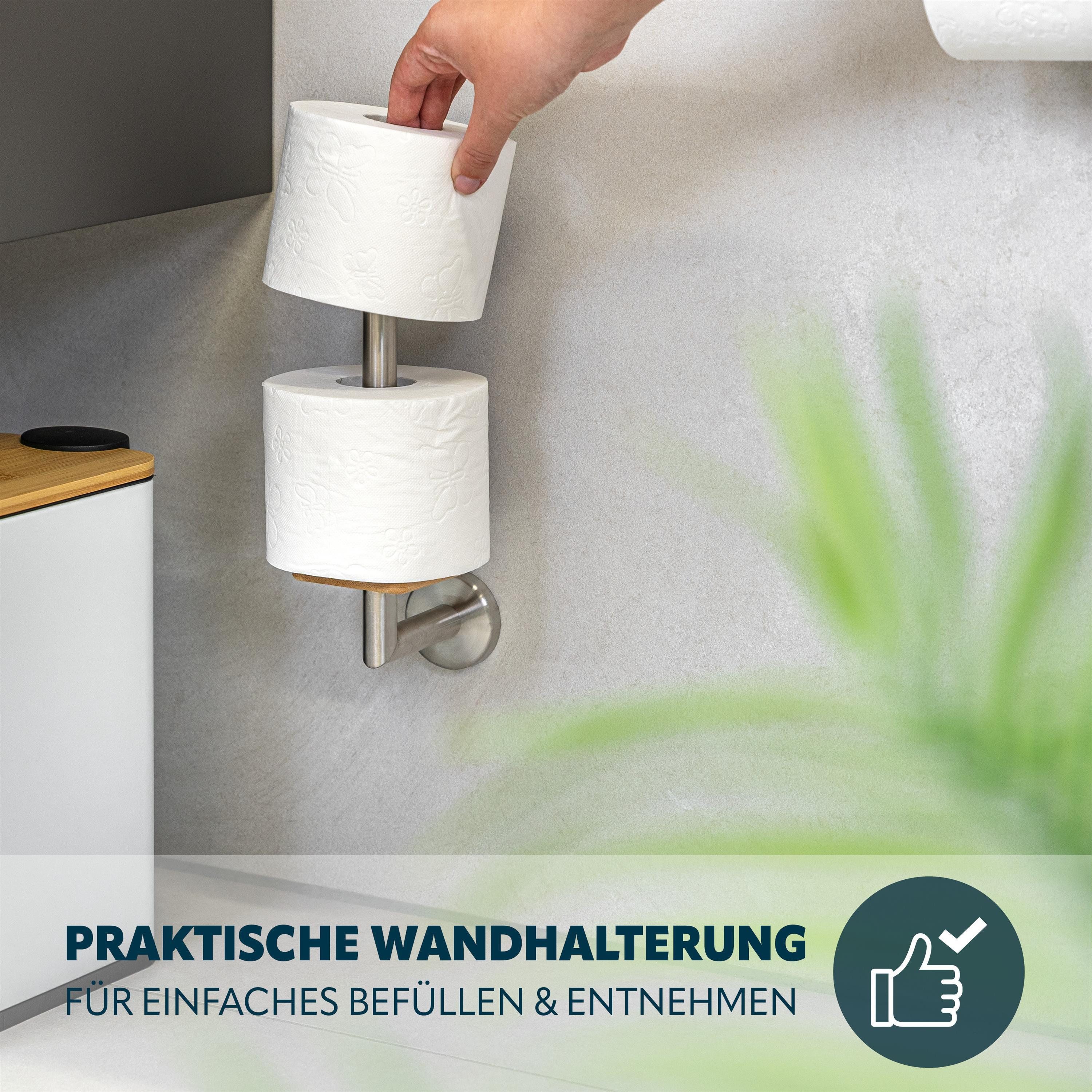 bremermann Toiletten-Ersatzrollenhalter Bad-Serie PIAZZA BAMBUS - mit Bambusboden und Edelstahl (1-St) – Bild 3 von 5