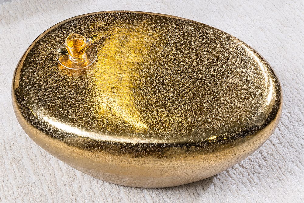riess-ambiente Couchtisch STONE 75cm gold · Wohnzimmertisch aus Metall (Einzelartikel, 1-St), Kaffeetisch · oval · handmade · Hammerschlag Design · orientalisch