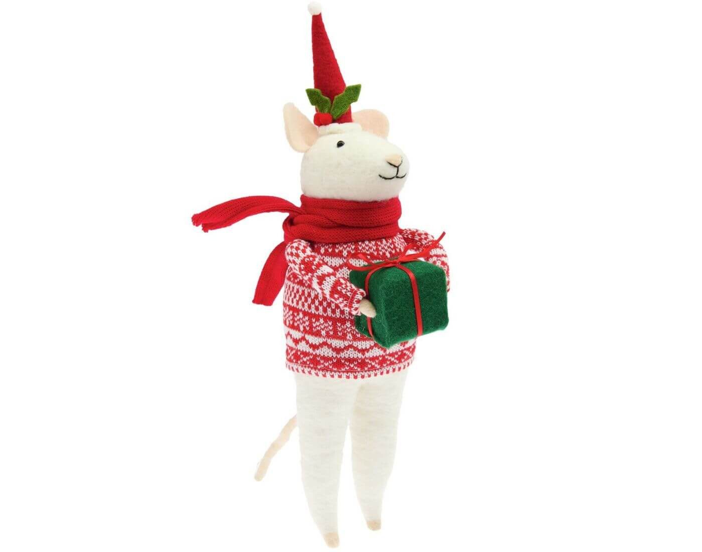 Rico Design Weihnachtsfigur Filz-Maus XXL mit Geschenk und rotem Strickpulli