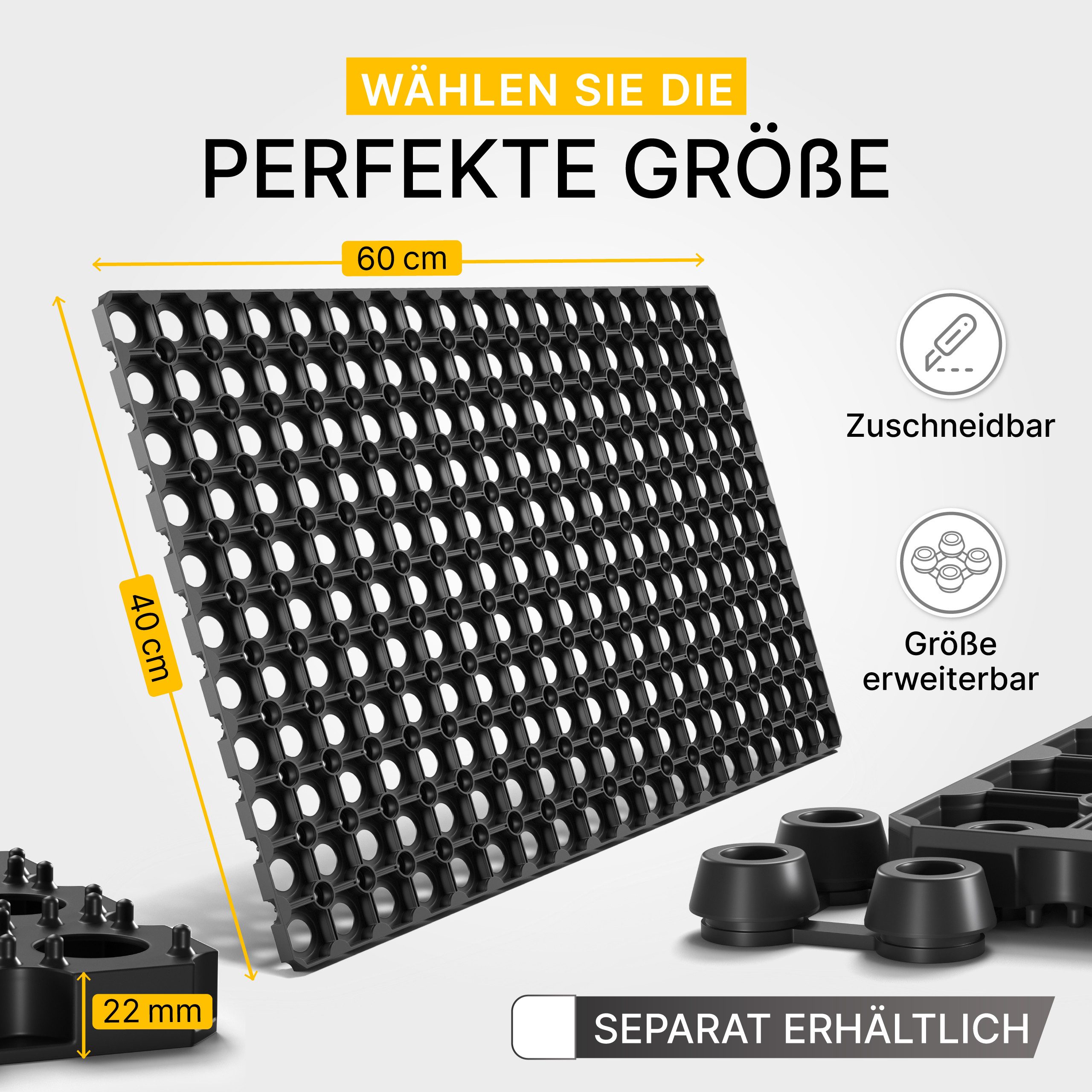 Entrando Fußmatte aus Gummi, Ringgummimatte, Rechteckig, Höhe: 22 mm, robust, rutschfest, pflegeleicht, wetterfest, belastbar, erweiterbar