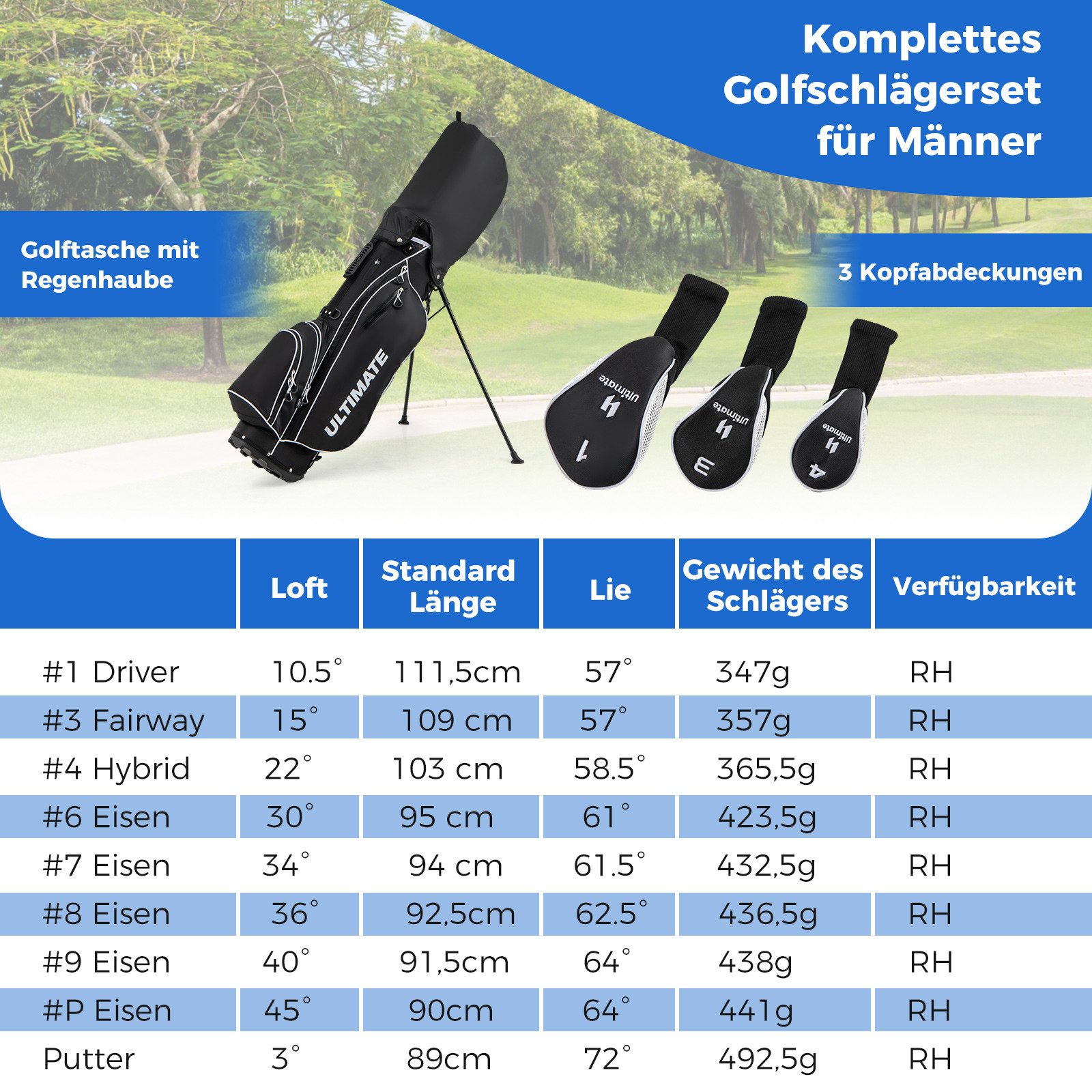 COSTWAY Golfschläger + Golfbag Golfset