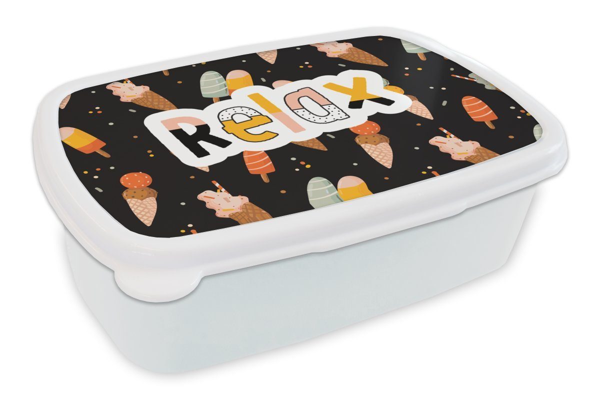 MuchoWow Lunchbox Sommer - Eiscreme - Schwarz, Kunststoff, (2-tlg), Brotbox für Kinder und Erwachsene, Brotdose, für Jungs und Mädchen weiß