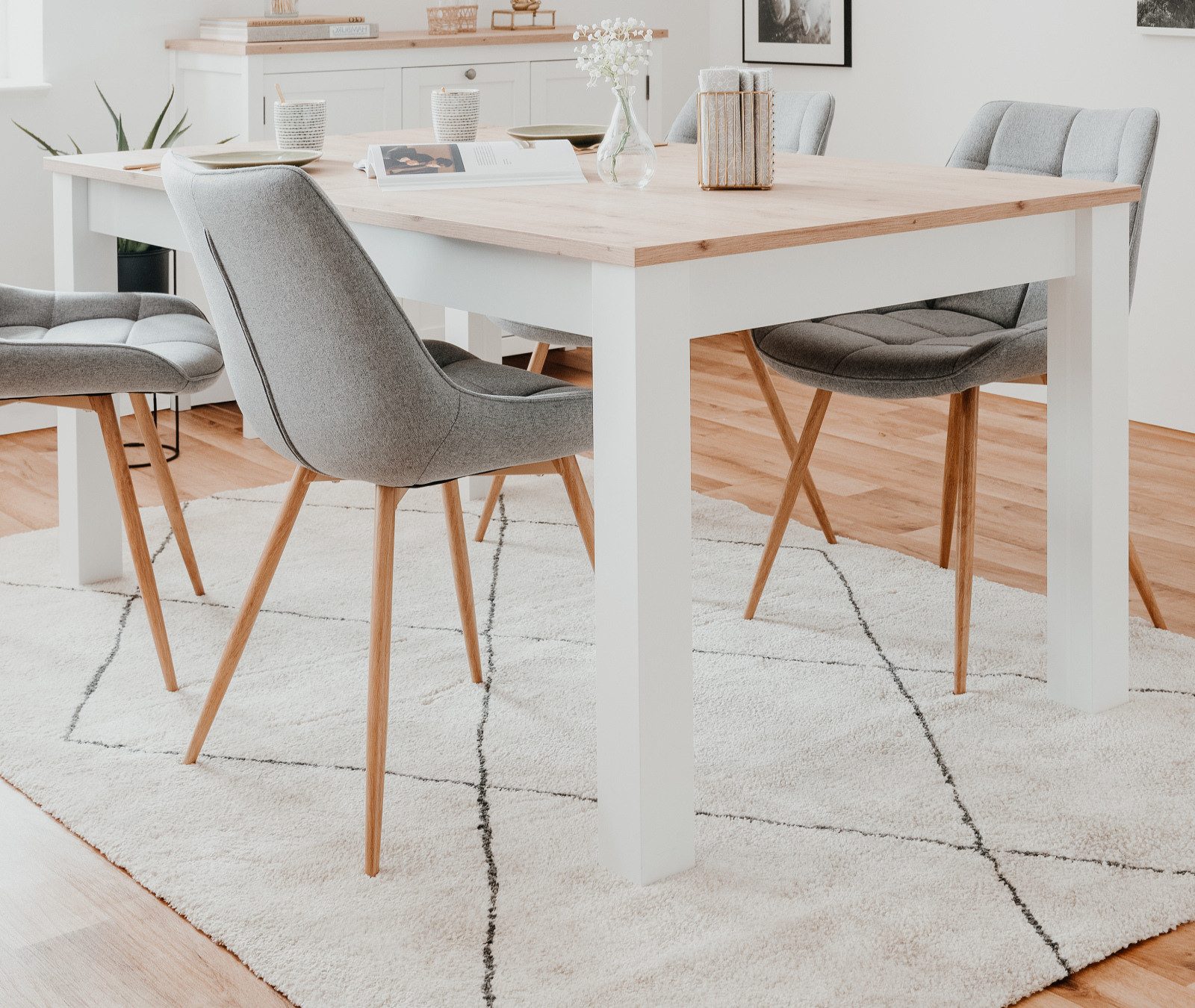 Furn.Design Esstisch Vestland (Küchentisch in weiß und Eiche Artisan, auszi günstig online kaufen