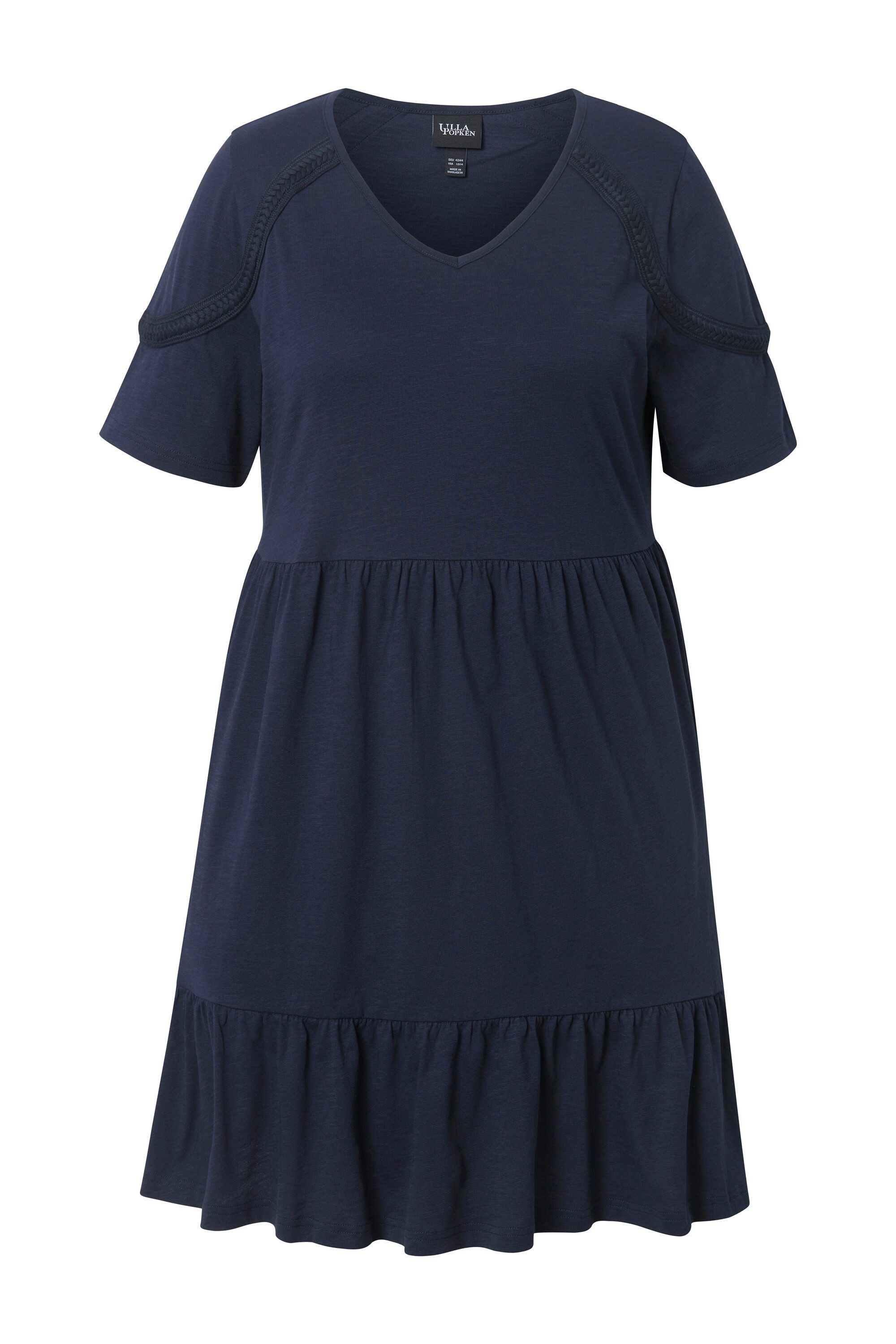 Ulla Popken Jerseykleid Jerseykleid Zierband A-Linie V-Ausschnitt Halbarm günstig online kaufen