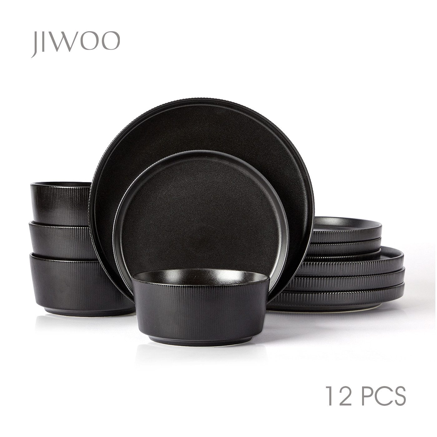 JIWOO Geschirr-Set 12tlg Matte Essteller,Flache Тарелки,Dessertteller,Müslischüssel (12-tlg), 4 Personen, Keramik, für 4 Personen