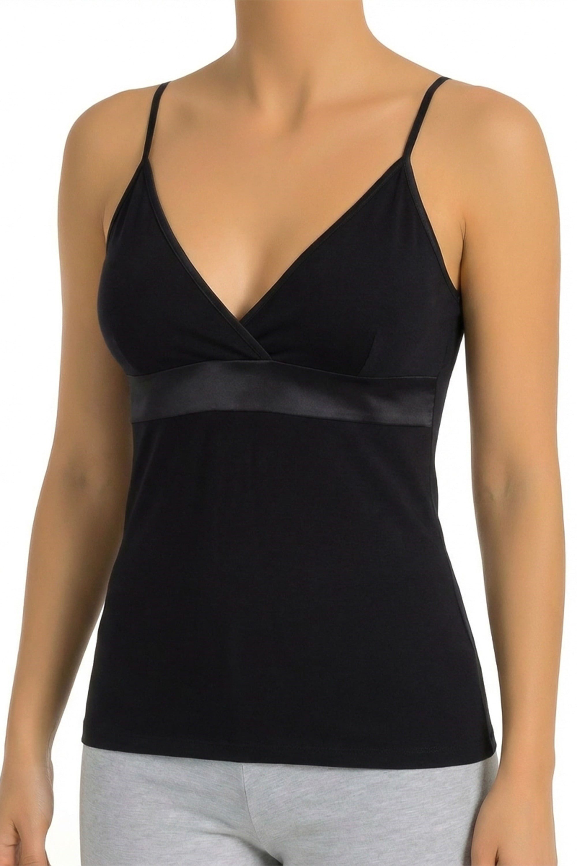 öts Tanktop Damen Baumwoll-Top mit Satin-Details