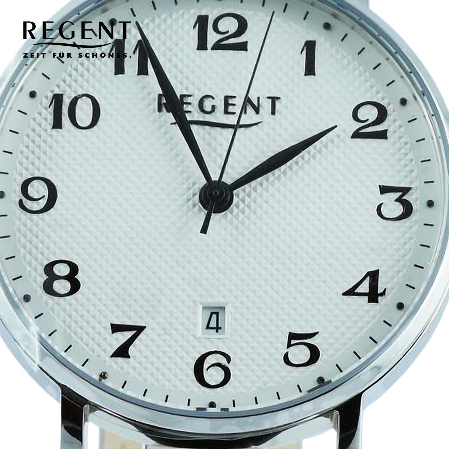 Armbanduhr Herren Armbanduhr extra Herren Regent rund, Lederarmband (ca. 39mm), Analog, Regent Quarzuhr groß