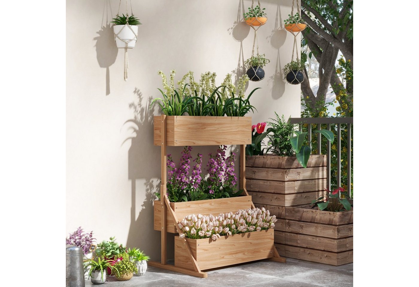 Thumbnail - Outsunny Hochbeet 3-Stufiger Blumenkasten, Gemüsebeet mit Innenvlies (Gartenbeet, 1 St., Kräuterbeet), für Garten, Balko...