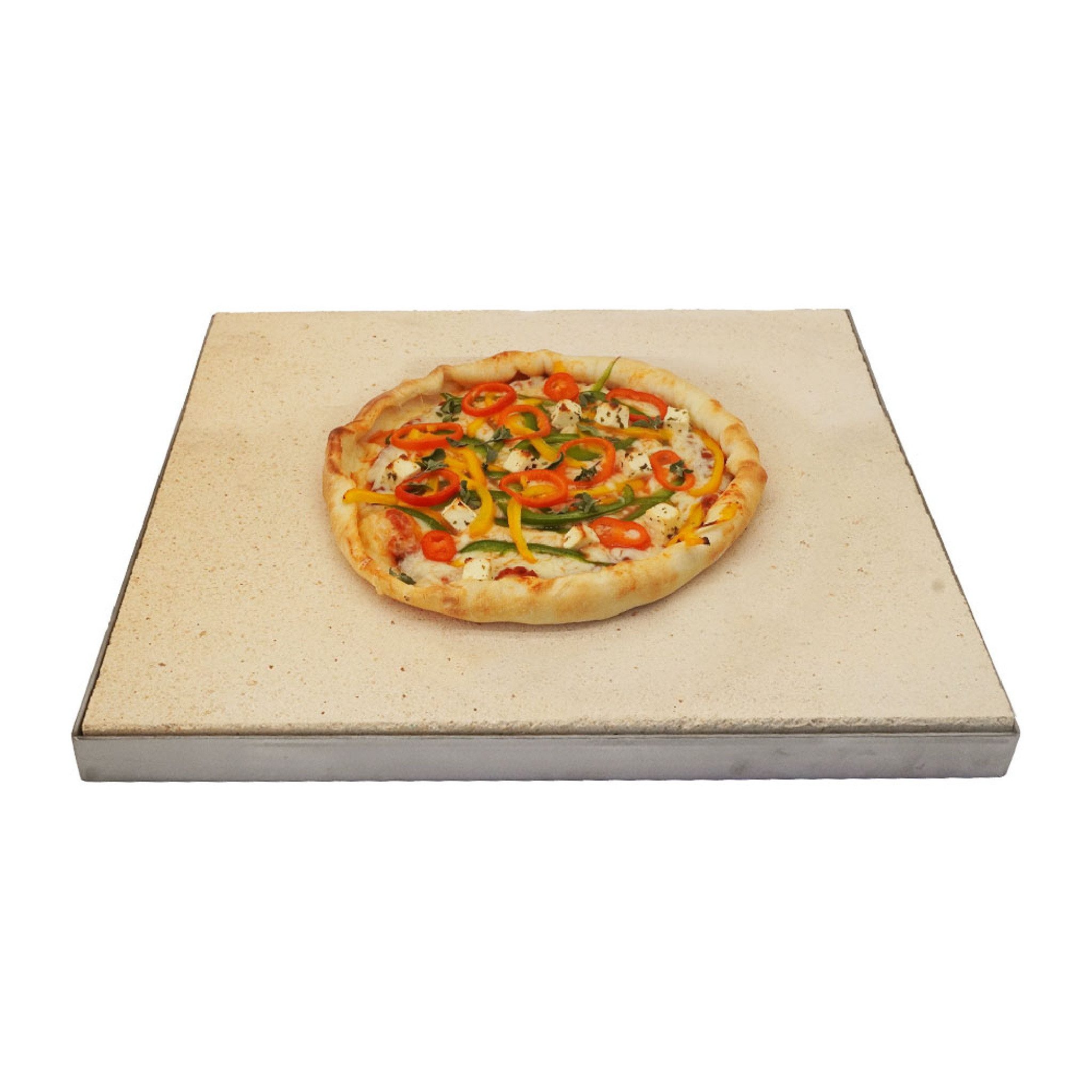 Feuerfest 123 GmbH Pizzastein Pizzastein Grill 50 x 40 x 3 cm + Edelstahlrahmen