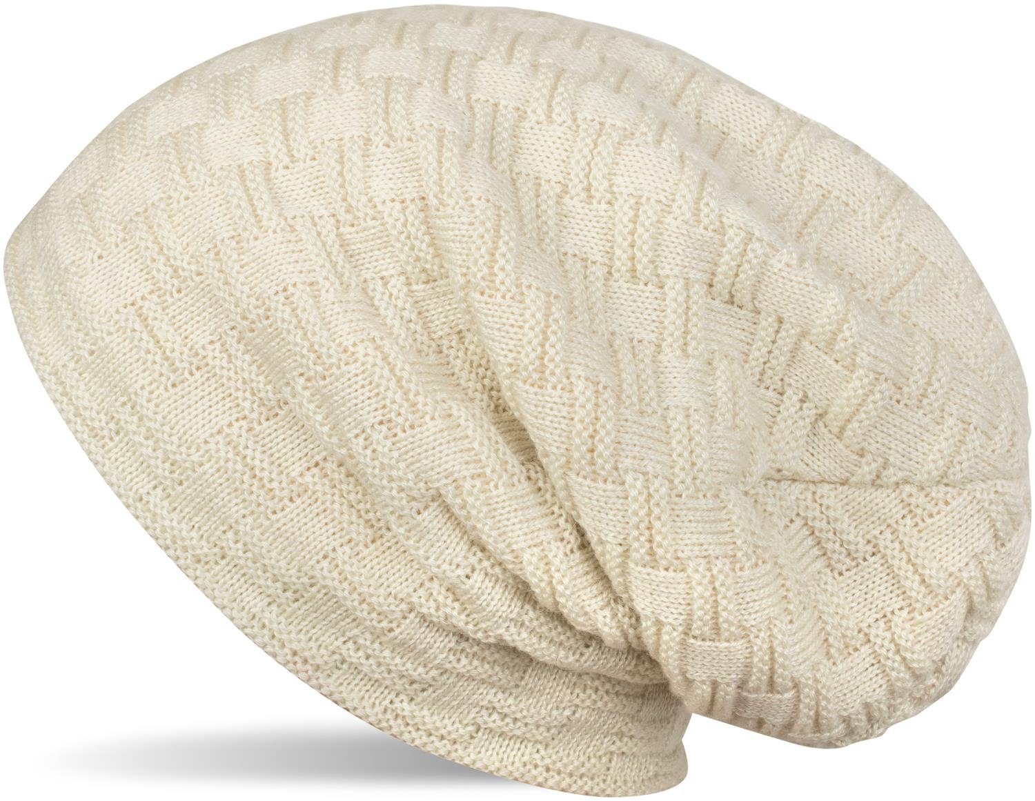 Flecht Muster Creme-Beige und Beanie (1-St) mit Teddyfleece styleBREAKER Feinstrick Strickmütze