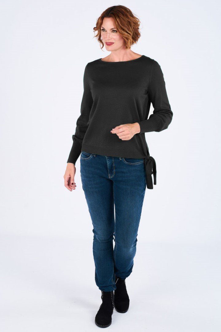 Marc O'Polo Strickpullover Longsleeve Schwarz in Unifarbe Lockere Ärmel mit engem Saumabschluss