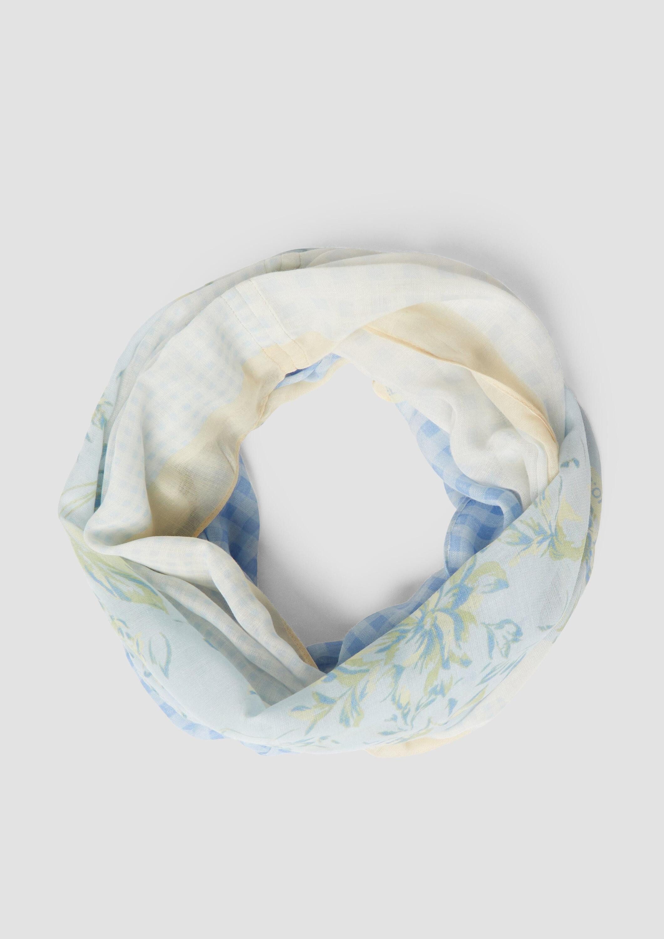 s.Oliver Loop Snood, Loop-Schal mit floralem Mustermix und Karo-Design