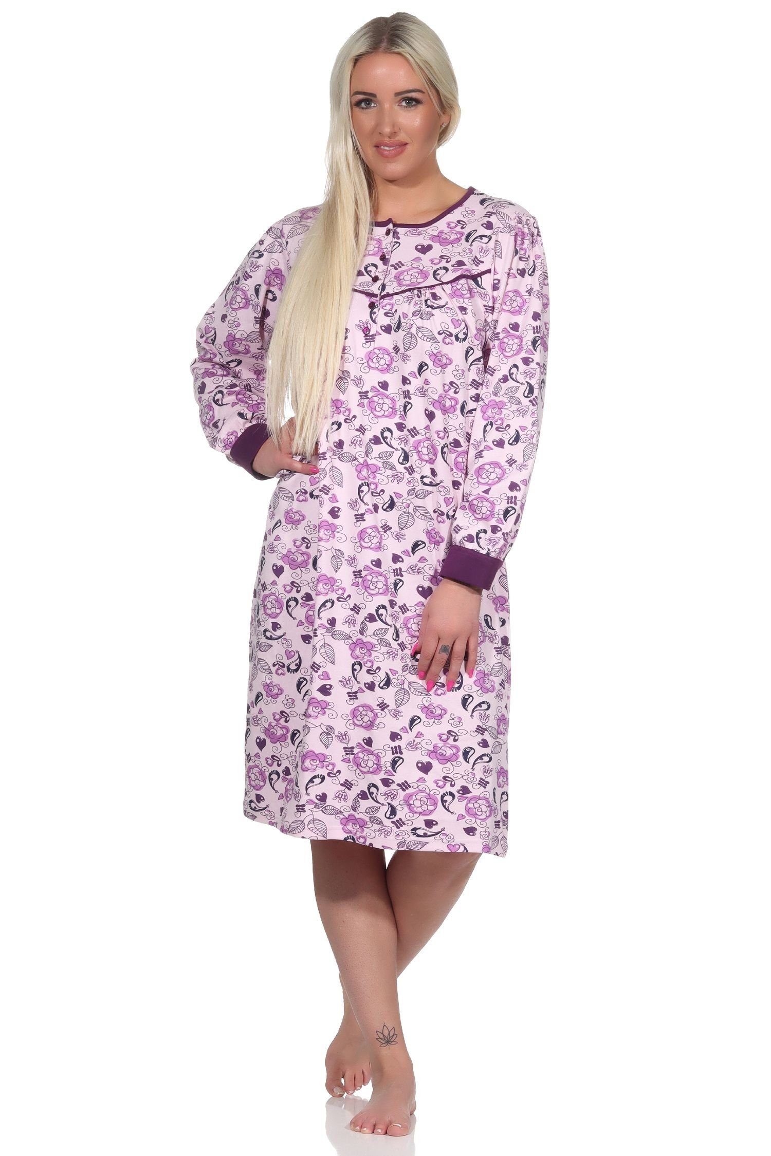 Normann Nachthemd Edles Damen Nachthemd Interlock-Qualität langarm Kuschel in rosa