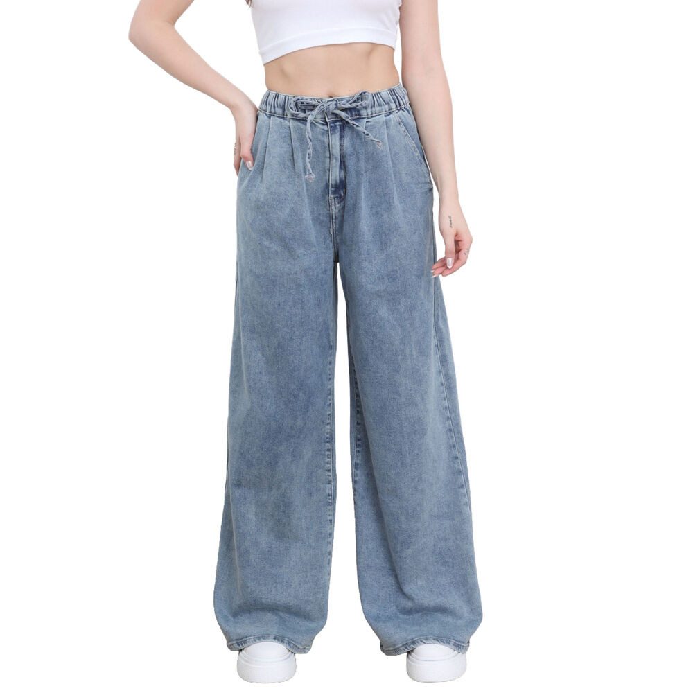 Ital-Design Weite Jeans Moderne Weitgeschnittene Jeans mit Kordelzug für Da günstig online kaufen