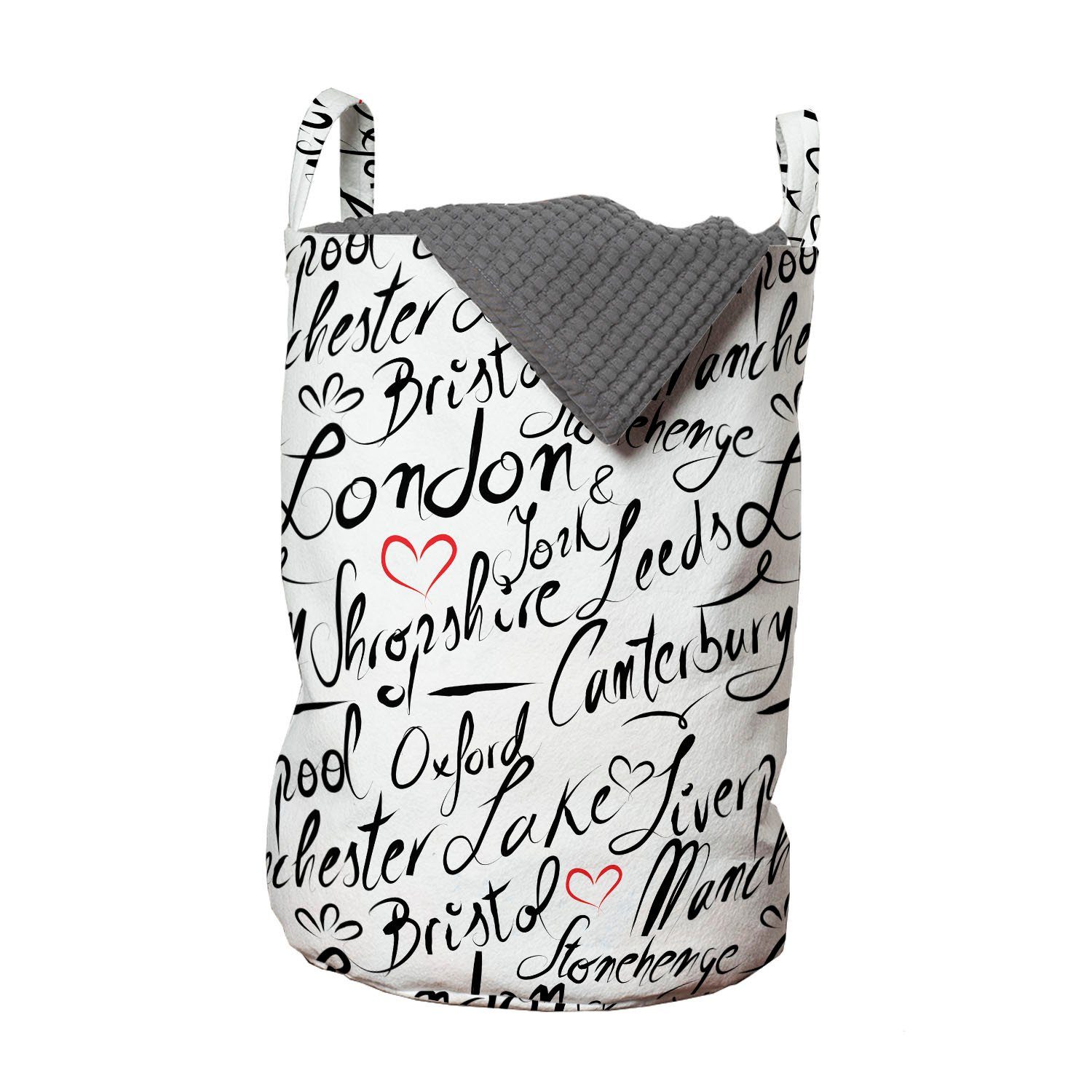 Abakuhaus Wäschesäckchen Wäschekorb mit Griffen Kordelzugverschluss für Waschsalons, England Hand Schriftzug Städte