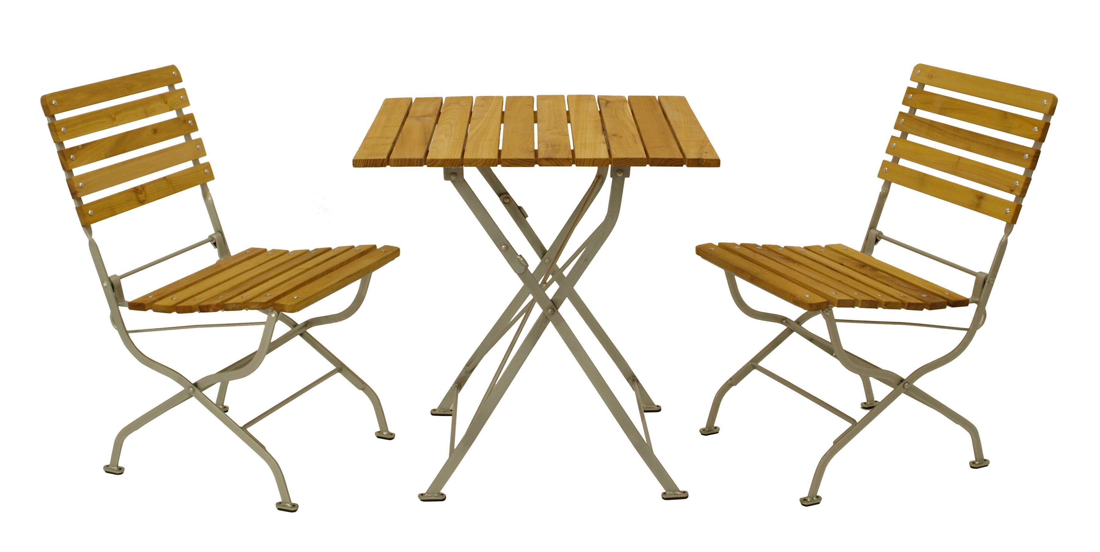 DEGAMO Garten-Essgruppe PASSAU, (3-tlg), (2x Stuhl, 1x Tisch 70x70cm), Gestell verzinkt + Robinie, klappbar