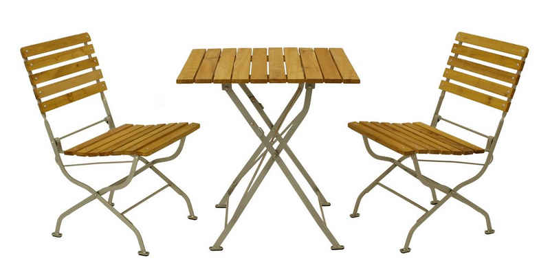 DEGAMO Garten-Essgruppe PASSAU, (3-tlg), (2x Stuhl, 1x Tisch 70x70cm), Gestell verzinkt + Robinie, klappbar
