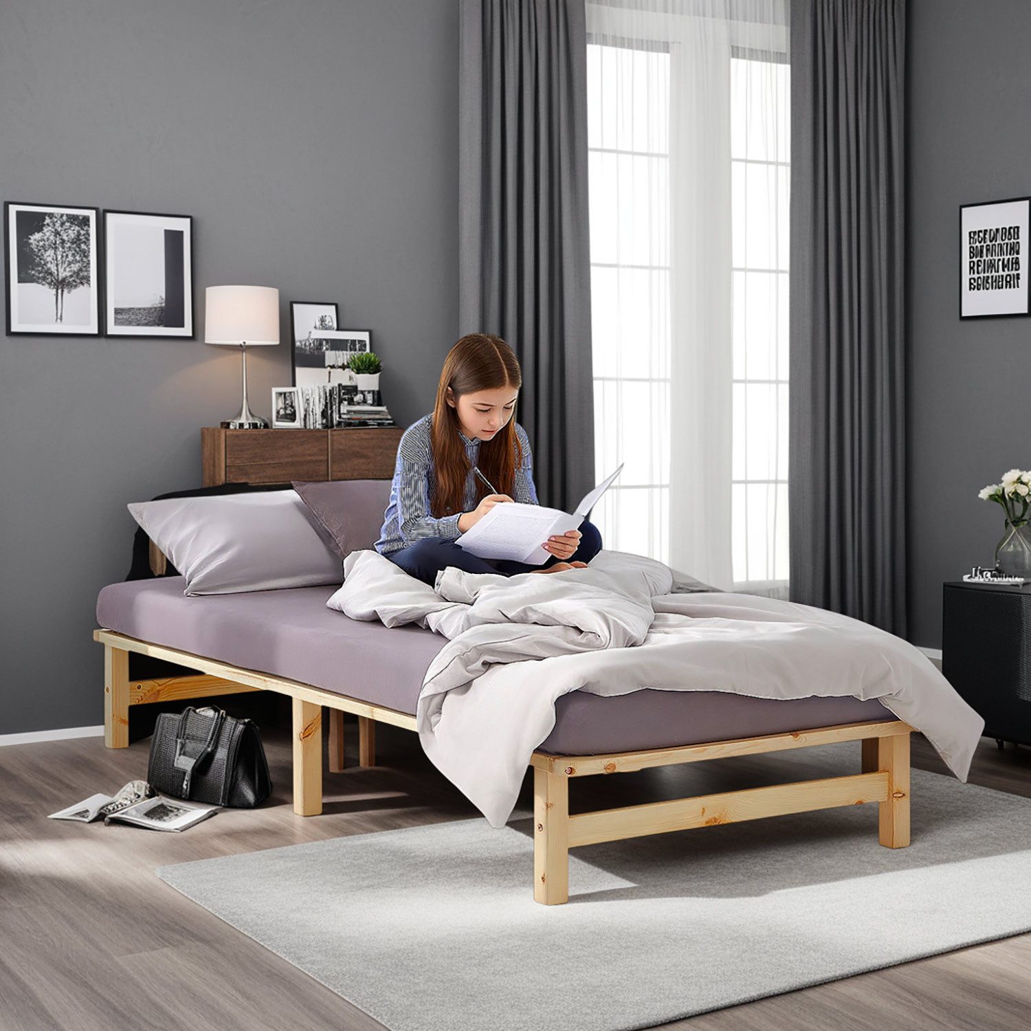 Homestyle4u Holzbett 90/100/140x200 Palettenbett Massivholzbett Futonbett günstig online kaufen