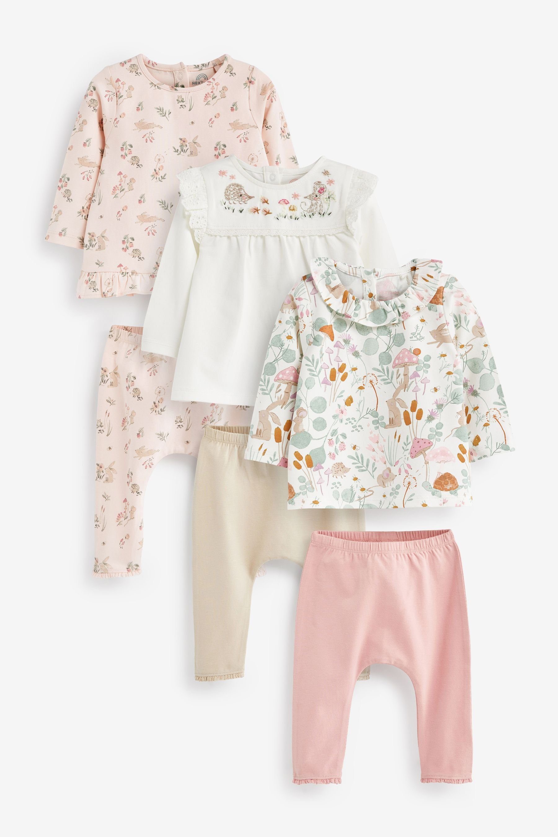 Next Shirt & Leggings T-Shirts und Leggings im 6-teiligen Baby-Set (6-tlg) Pale Pink Floral Bunny