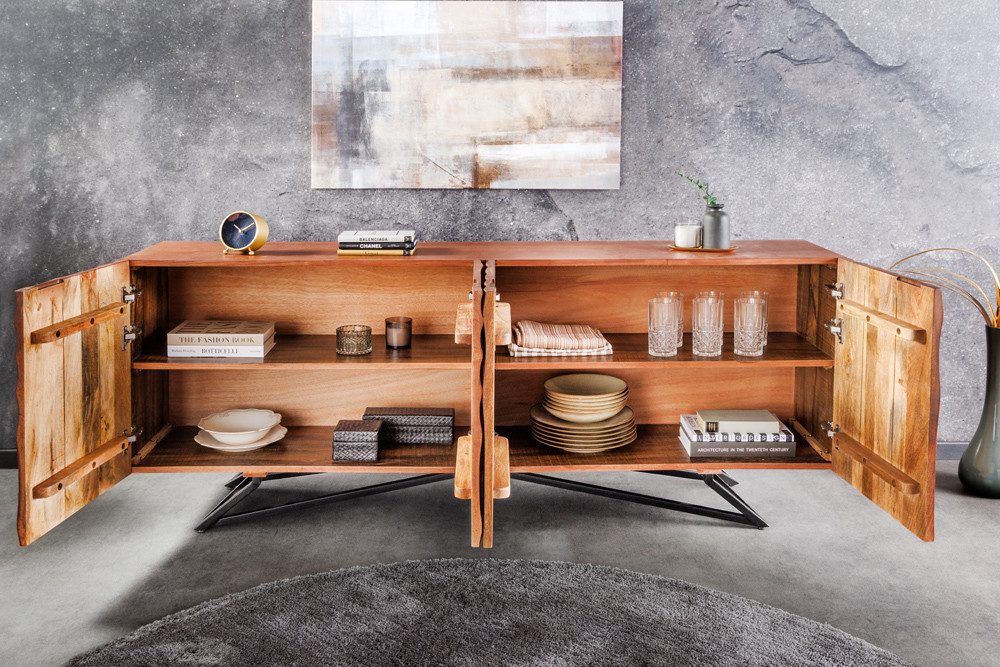riess-ambiente Lowboard ZEN 180cm braun / schwarz (Einzelartikel, 1 St), Massivholz · Metall · Stauraum · Front Design · handmade · Wohnzimmer