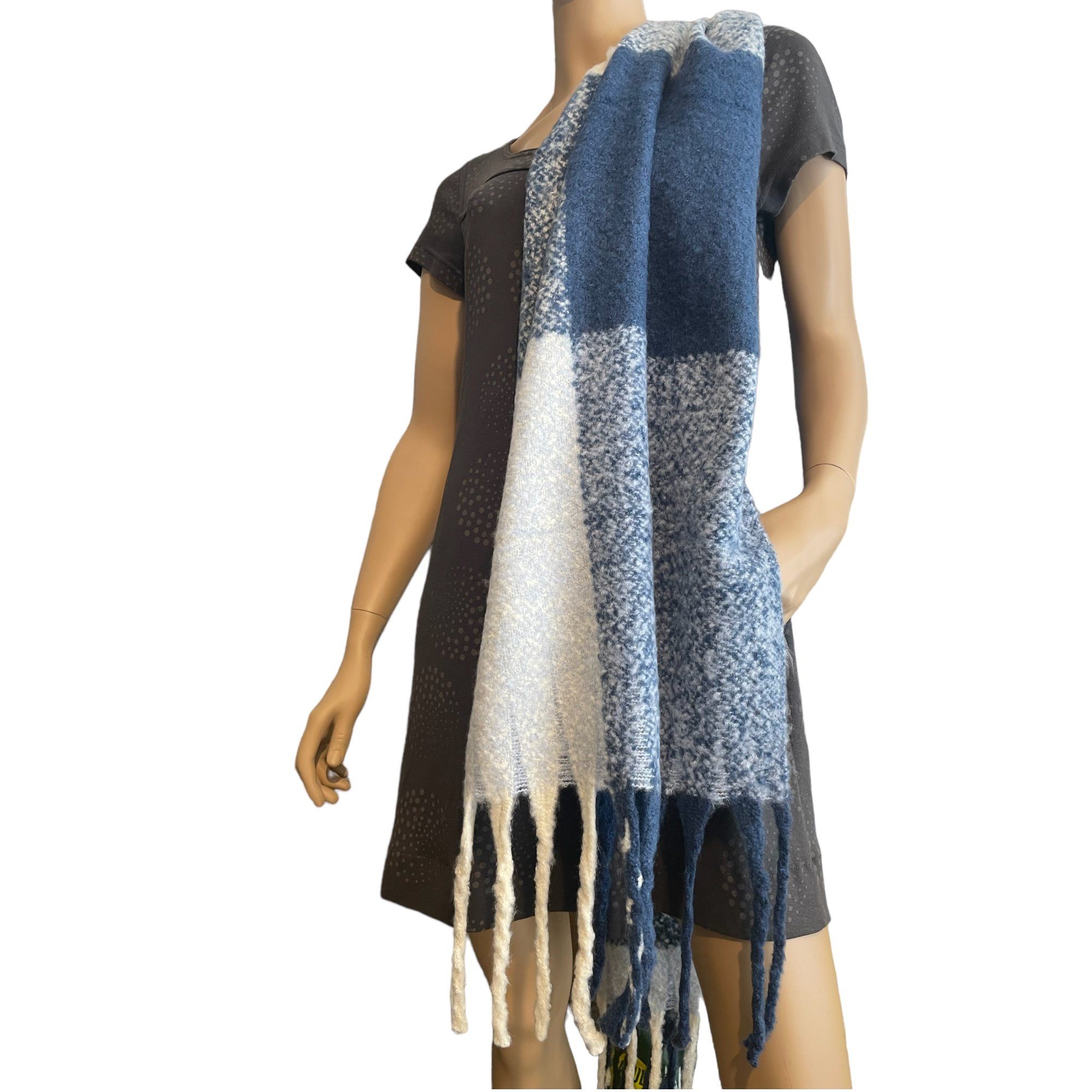 HZX, Taschen4life Schal blau/multi mit großer Schal Fransen Schals Damenschal, Big